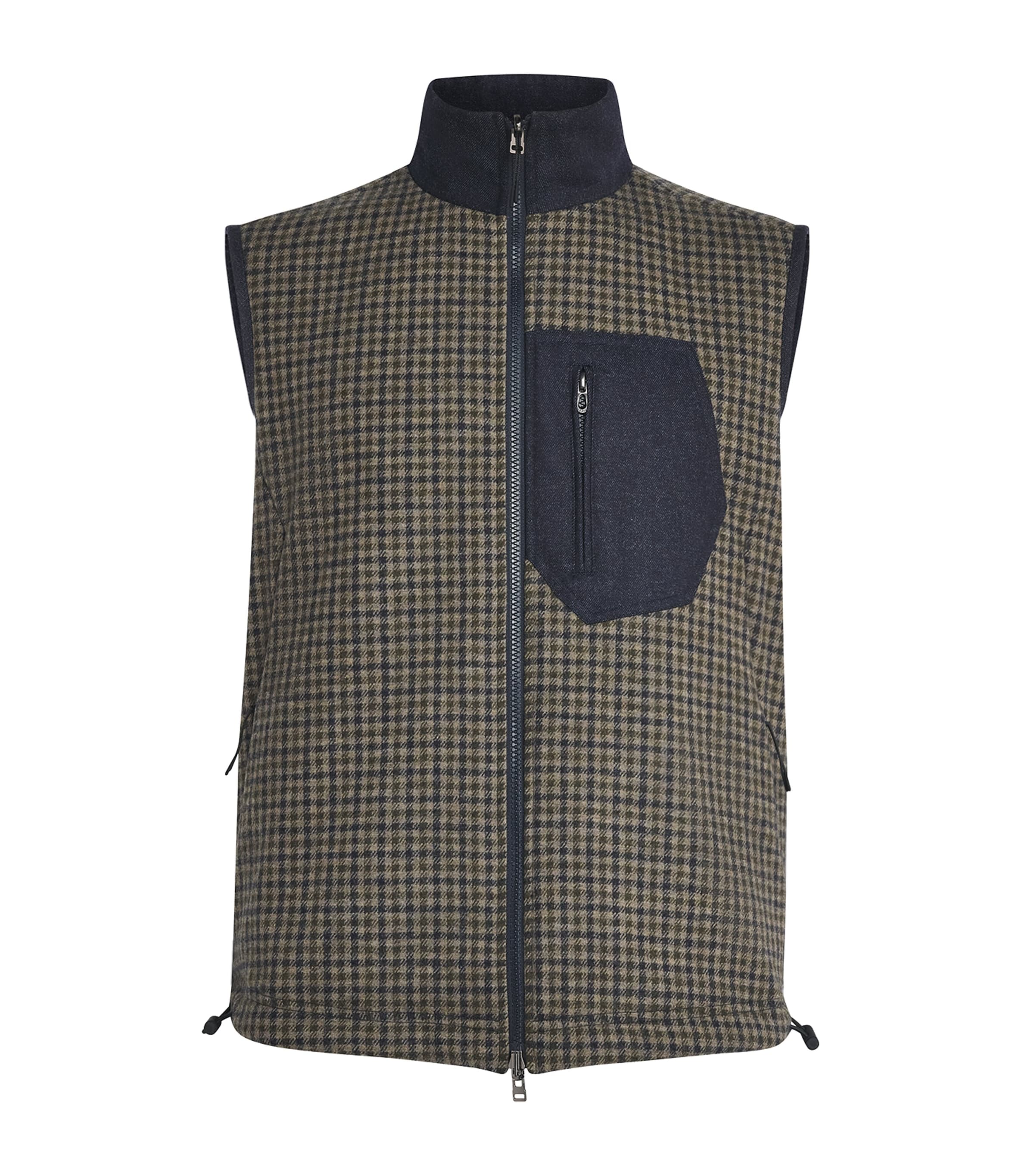 Sease Mens Check Reversible Gilet Blue Beige