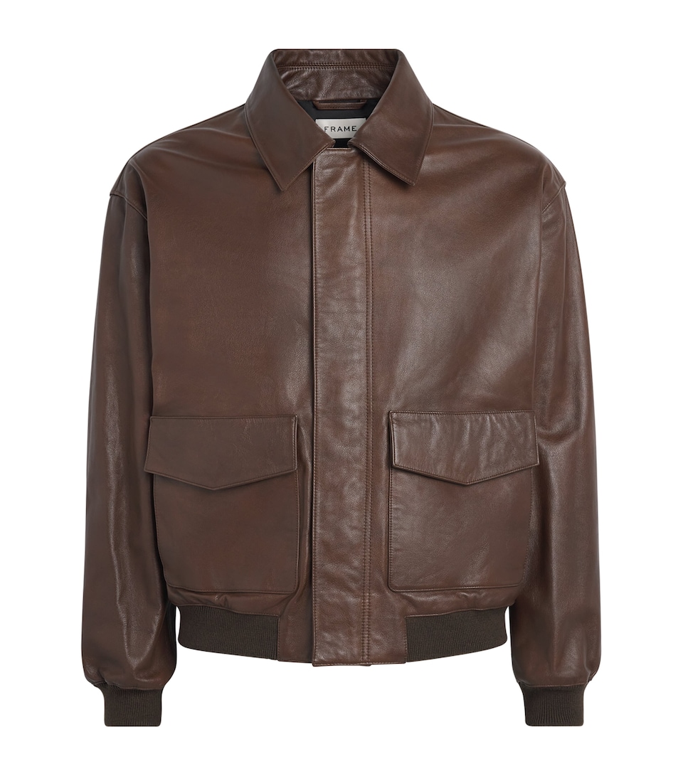 FRAME Mens Leather Bomber Jacket Dpbr Deep Brown