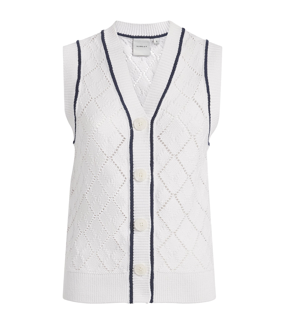 Varley Womens Pointelle-Knit Sleeveless Cardigan White