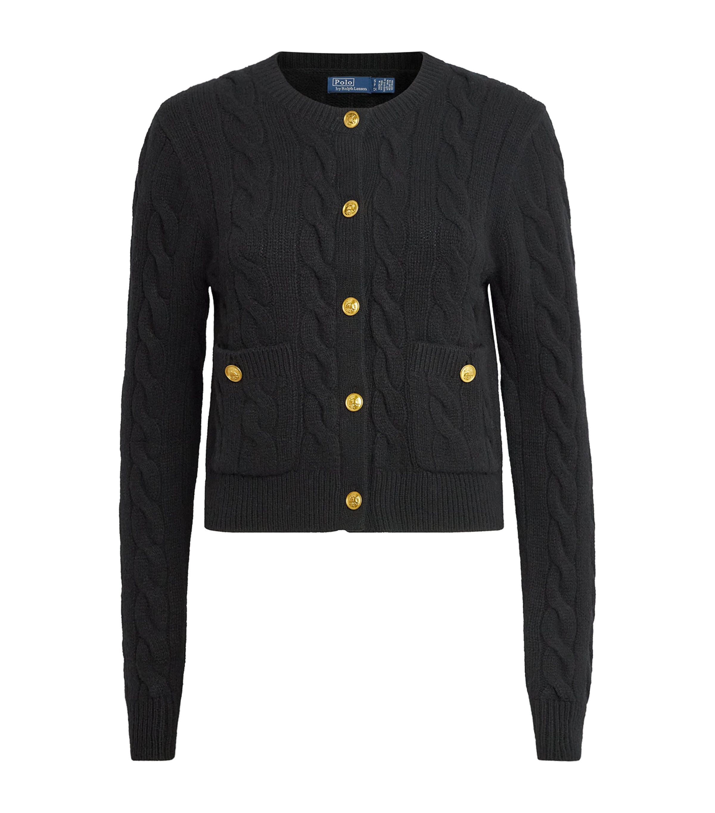 Polo Ralph Lauren Womens Wool-Cashmere Cable-Knit Cardigan Polo Black
