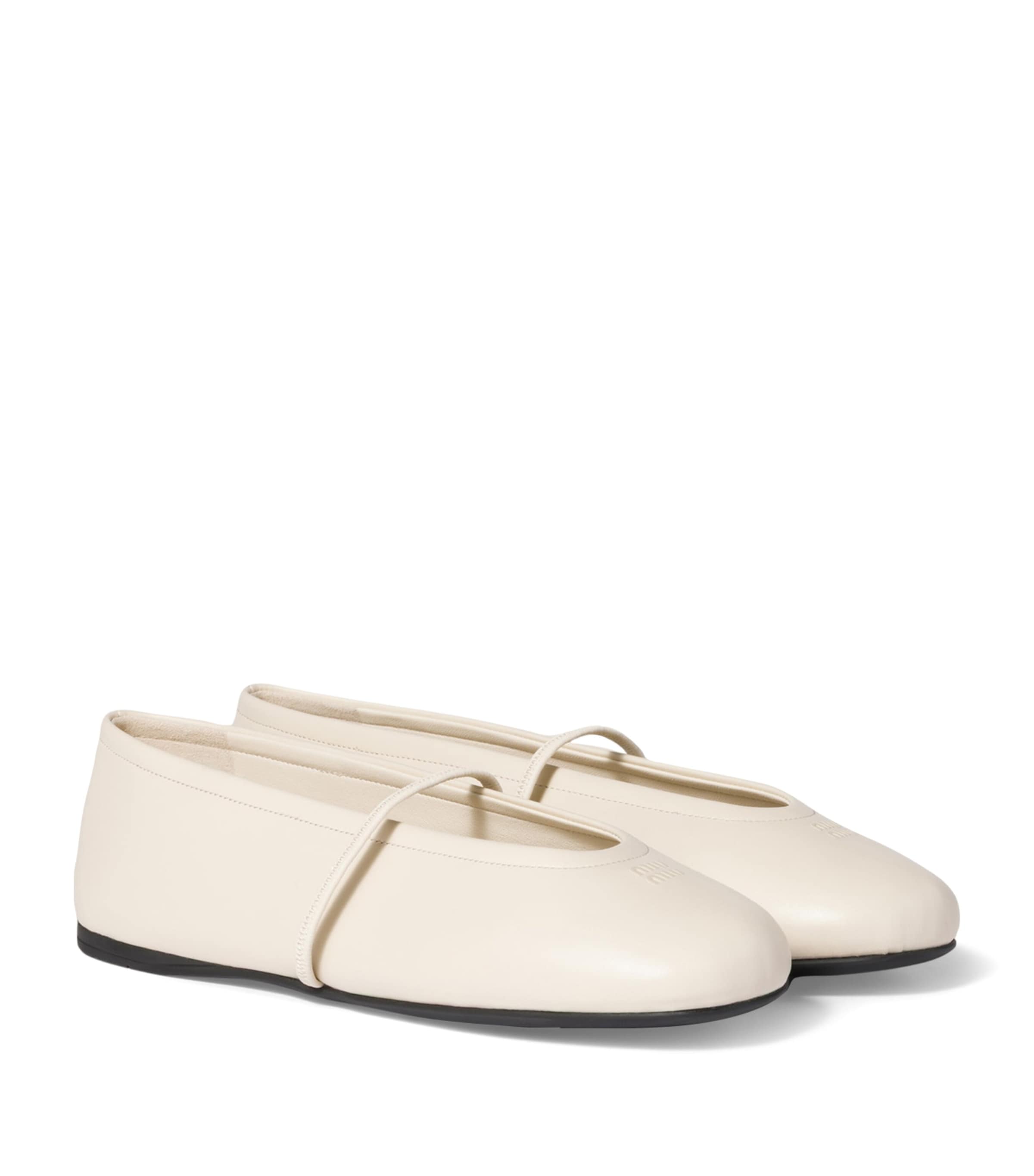 Miu Miu Nappa Leather Mary Jane Ballet Flats Neutral