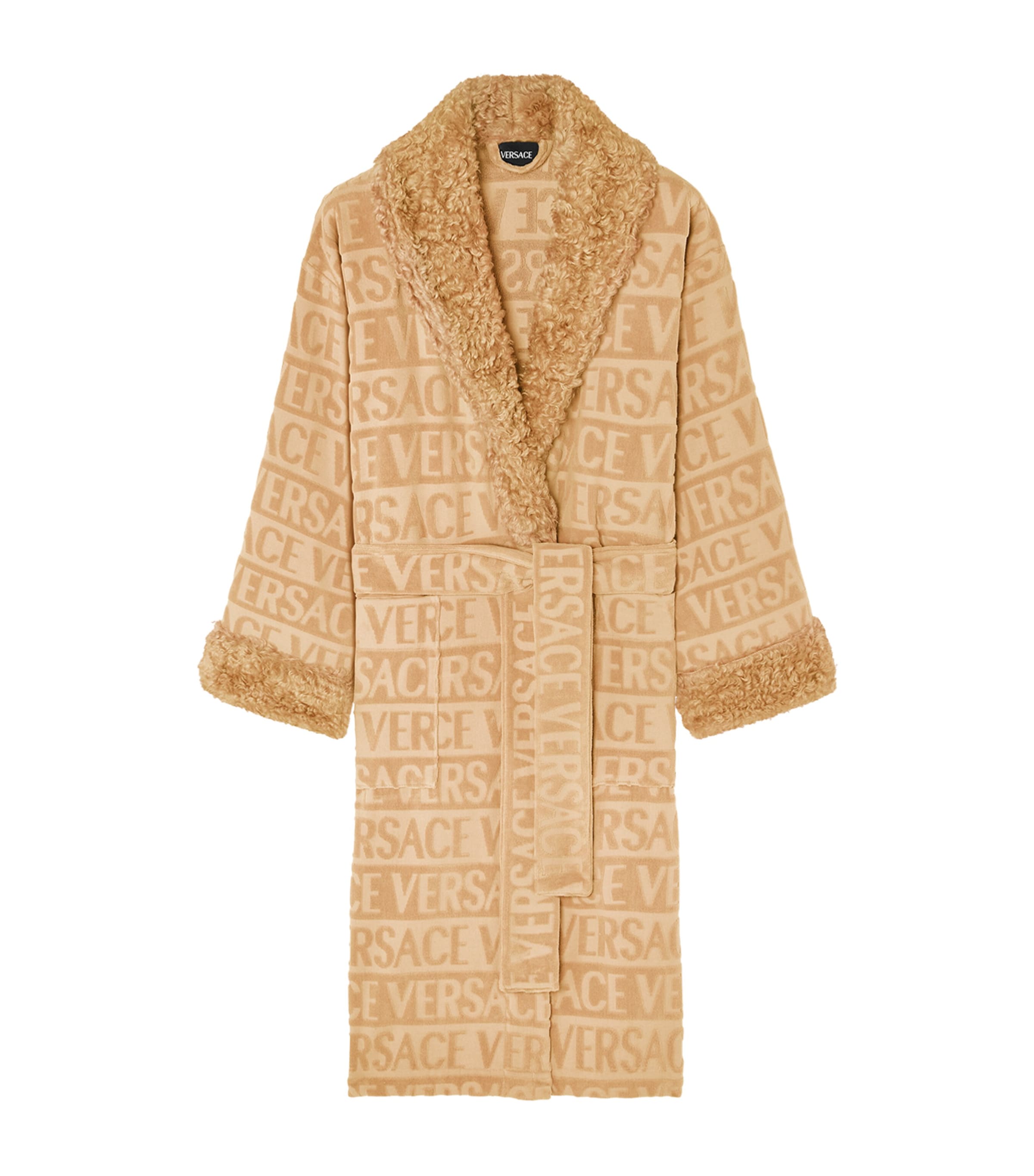 Faux Fur-Trim Monogram Dressing Gown