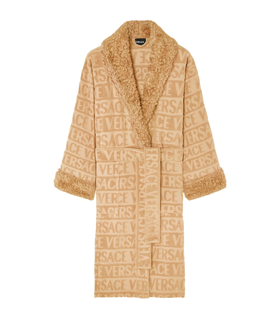 Faux Fur-Trim Monogram Dressing Gown