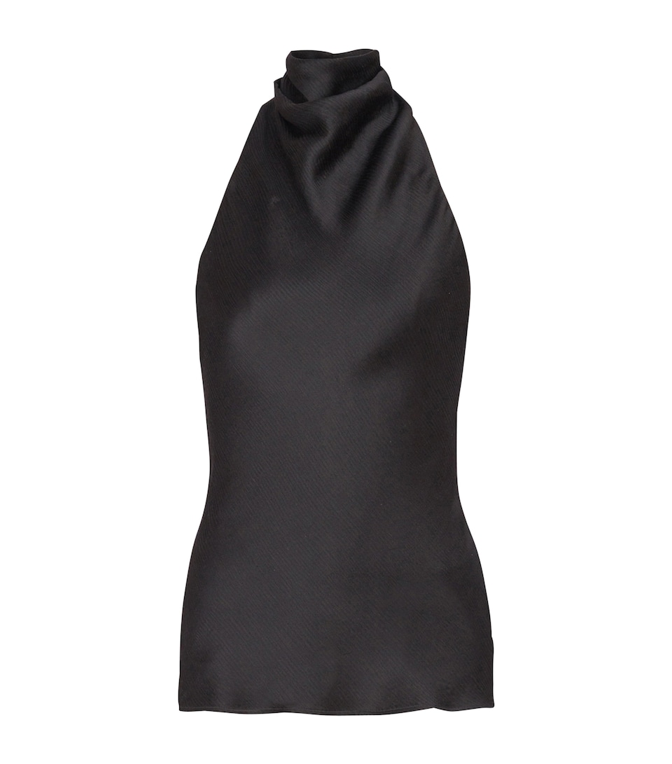Balmain Womens Silk Crepe Halterneck Top Noir
