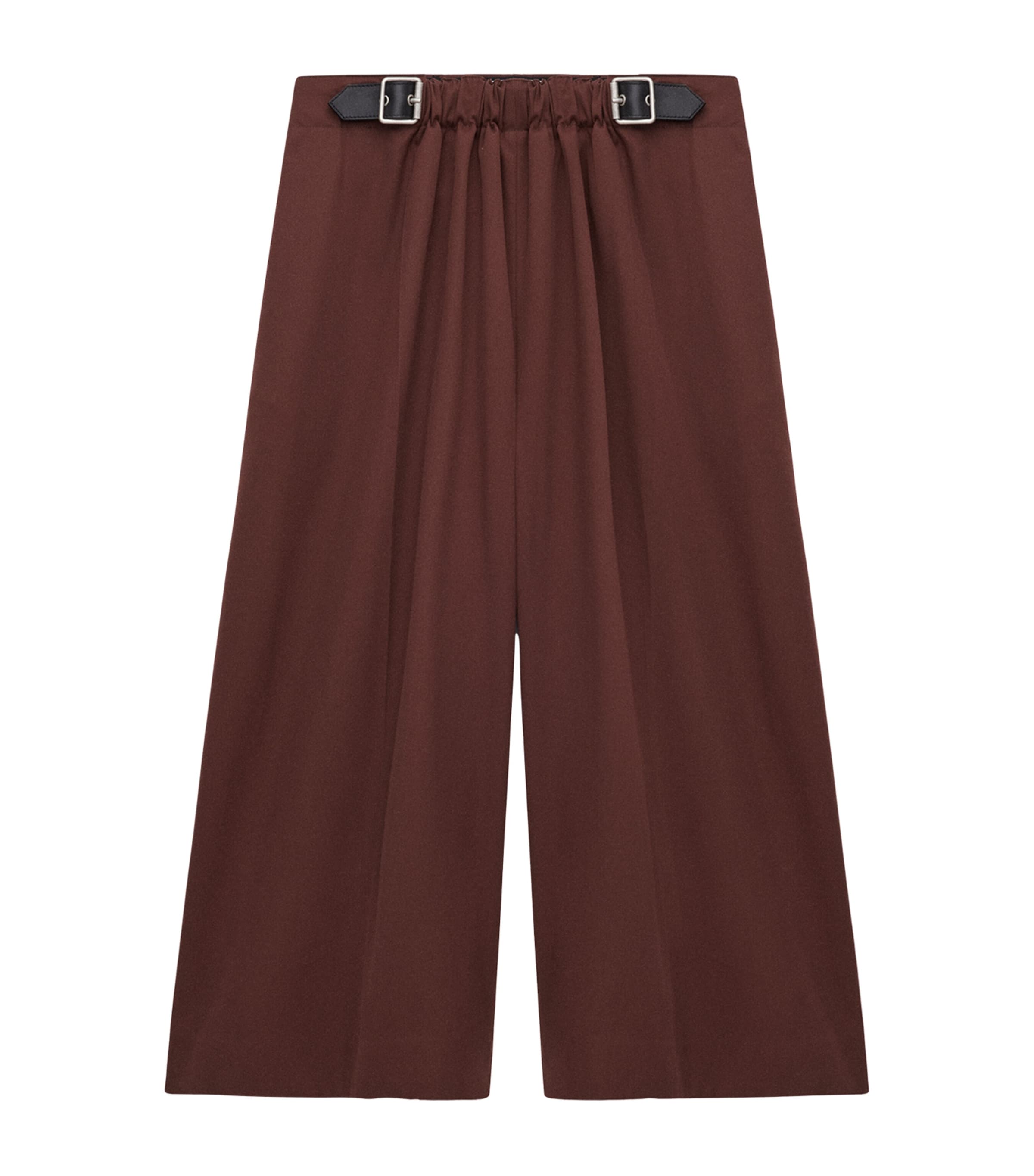 Cotton-Silk Buckled Cropped Wide-Leg Trousers