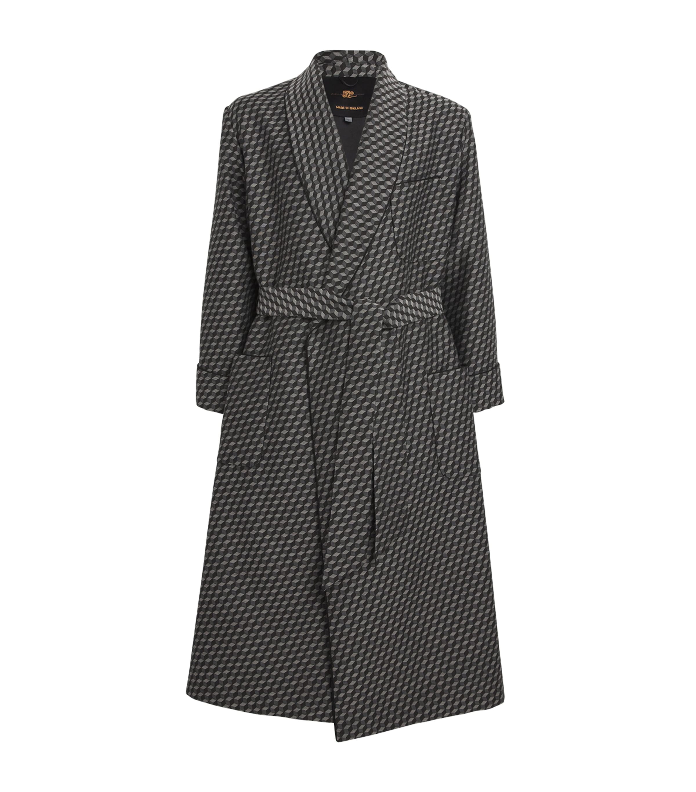 Wool-Blend Geometric Print Dressing Gown