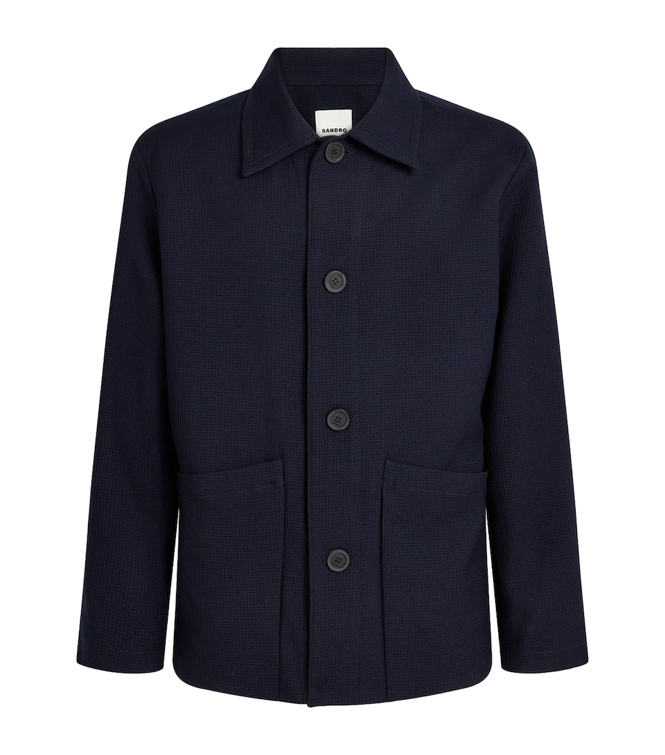 Sandro Paris Mens Wool Worker Overshirt Midnight Blue