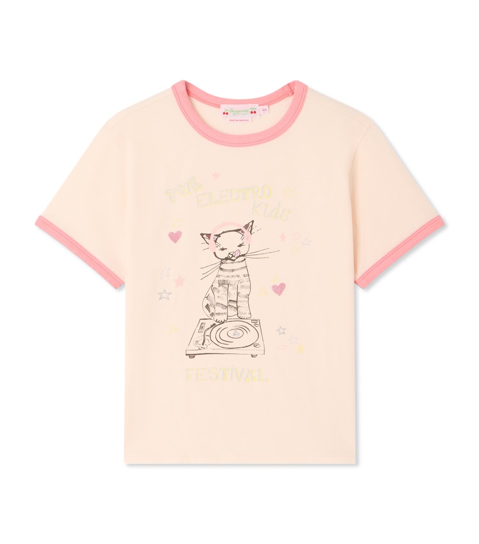 Bonpoint Cat Print T-Shirt (4 Years) Rose Chamallow