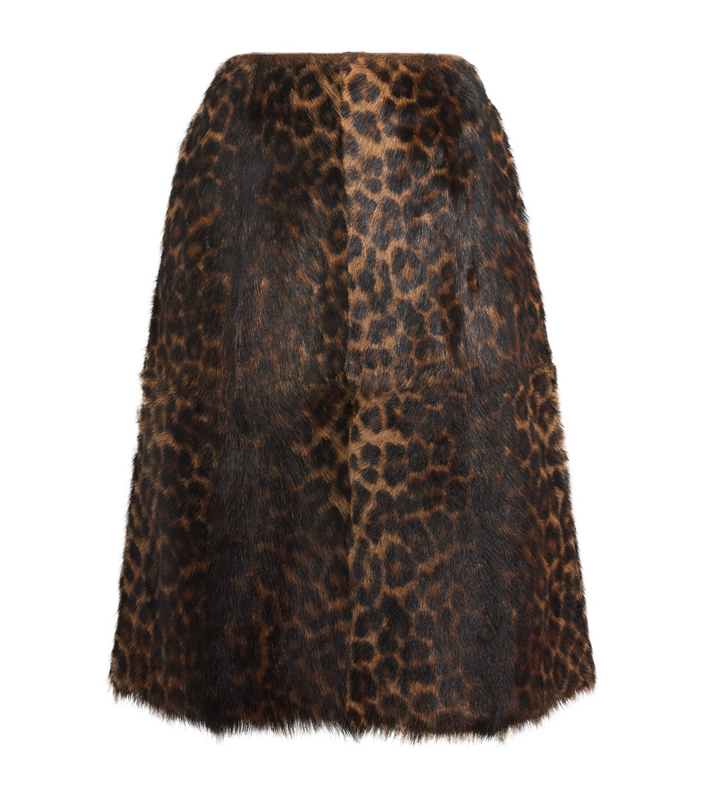 AMI Paris Womens Goatskin Leopard Midi Skirt Marron Chocolat