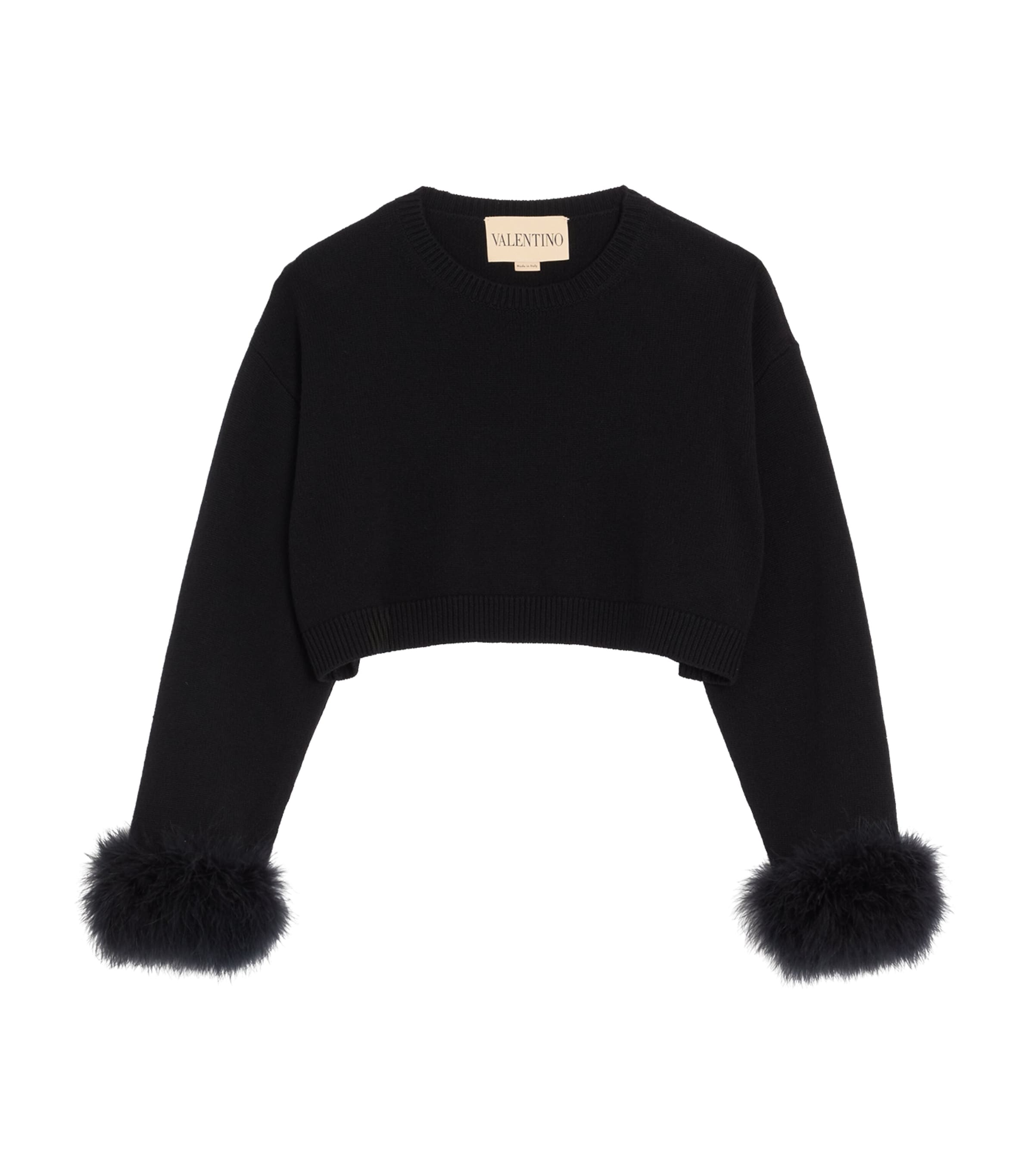 Valentino Womens Cashmere Feather-Trim Sweater