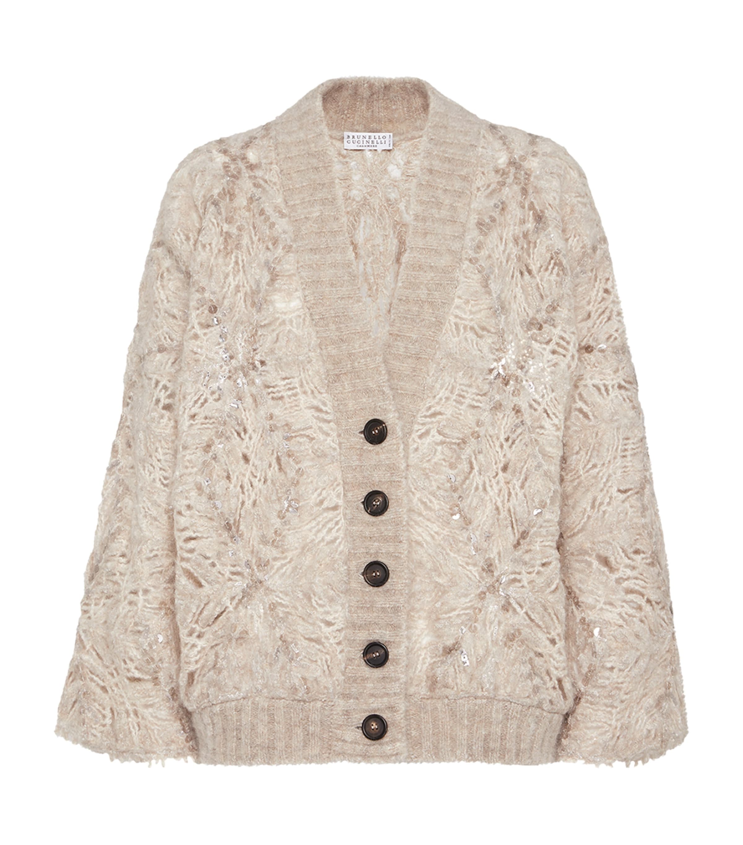 Mohair-Wool-Blend Embroidered Frosty Cardigan