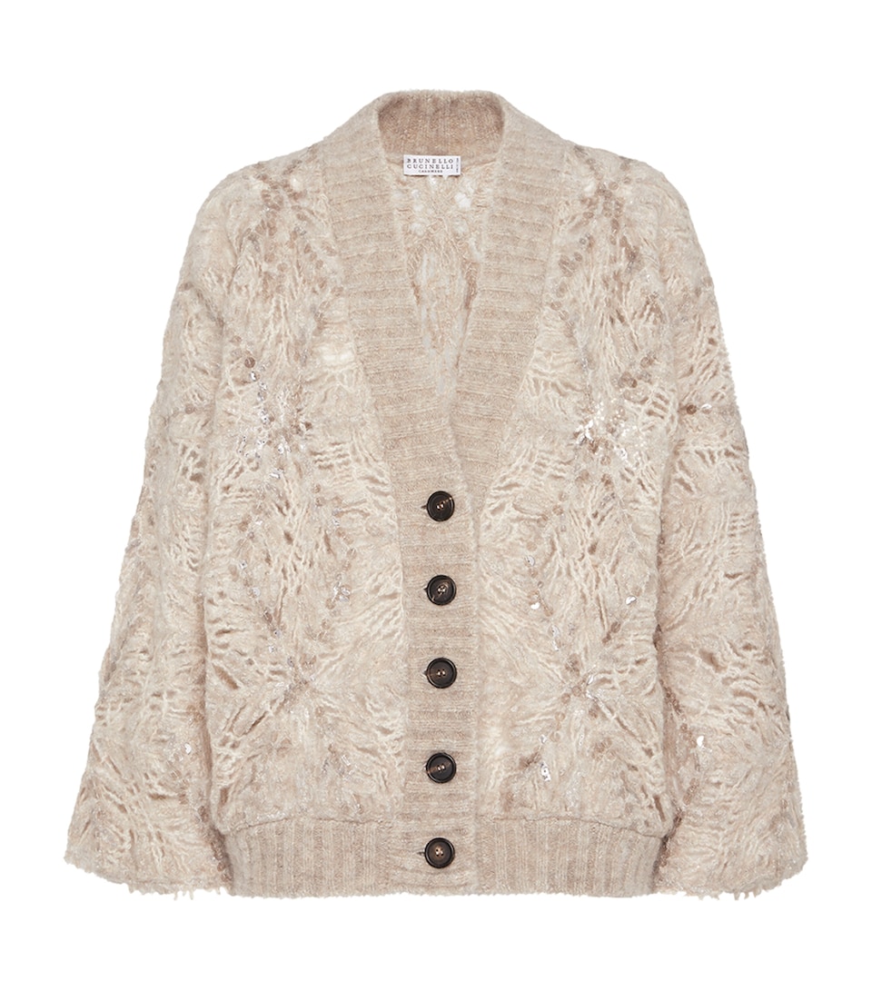 Mohair-Wool-Blend Embroidered Frosty Cardigan