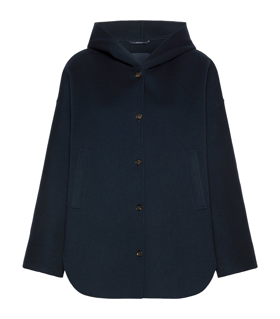 Max Mara Womens Virgin Wool Hooded Coat Midnightblue