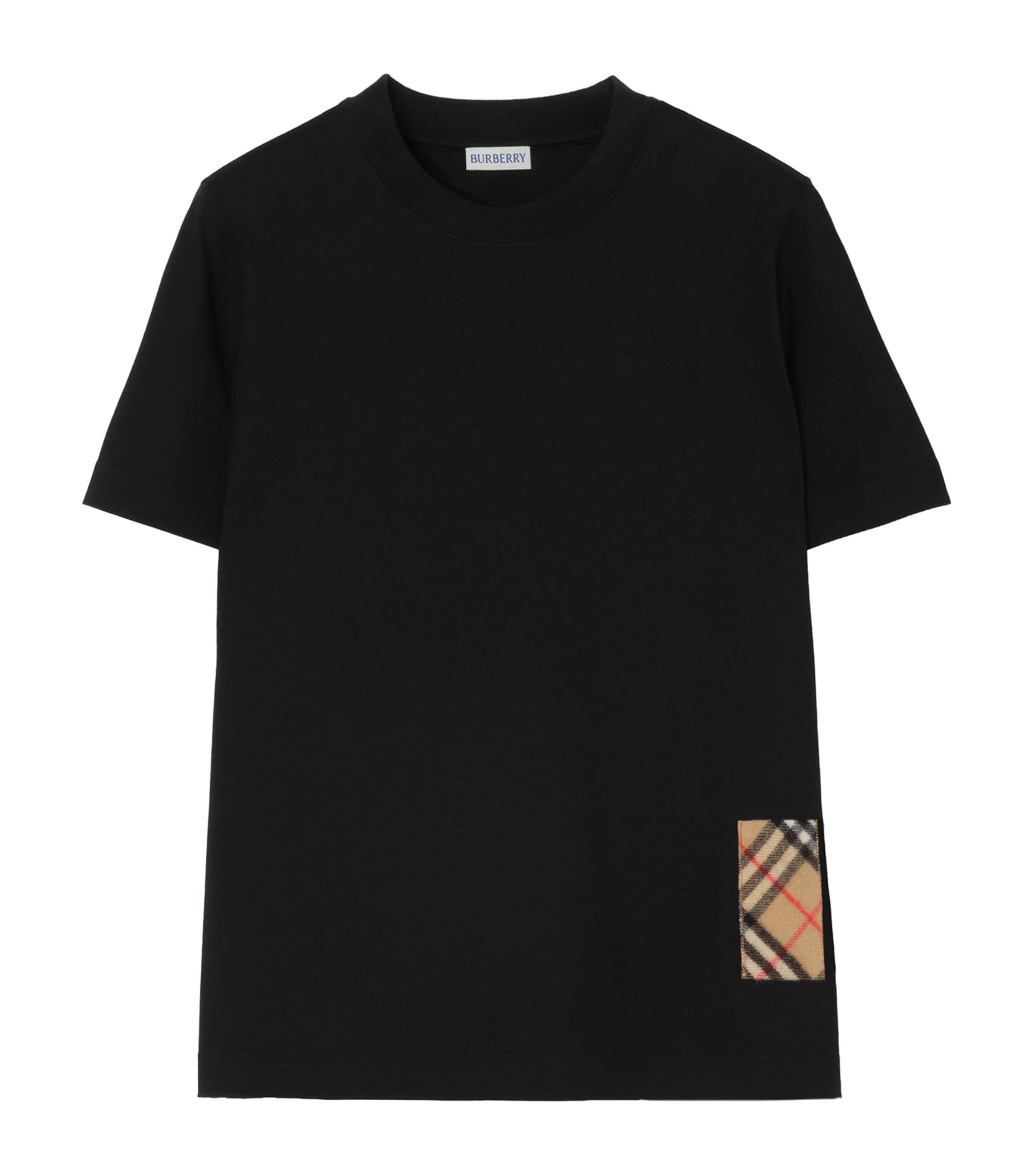 Burberry Womens Cotton Check-Patch T-Shirt Black