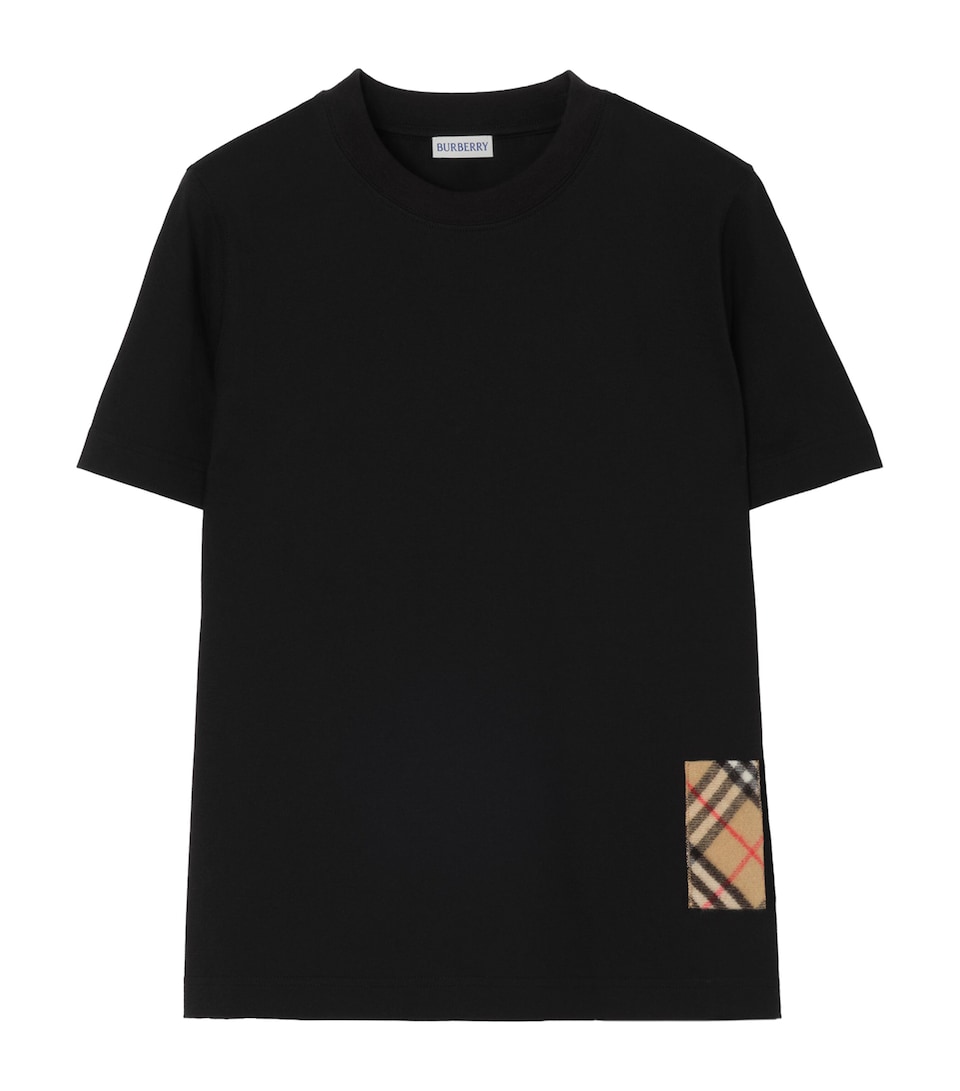Burberry Womens Cotton Check-Patch T-Shirt Black