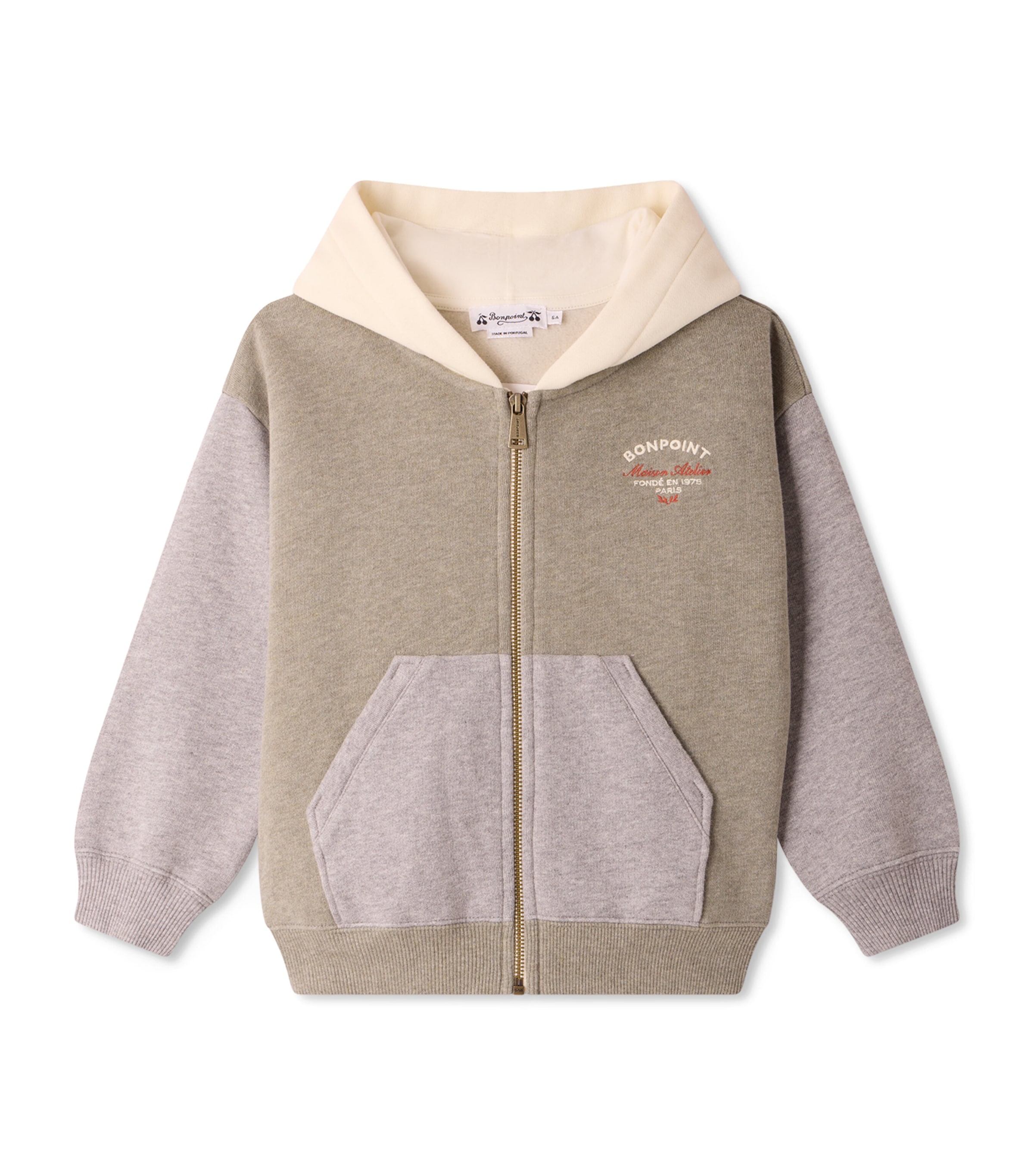 Bonpoint Cotton-Blend Zip-Up Hoodie (4-8 Years) Kaki Chine