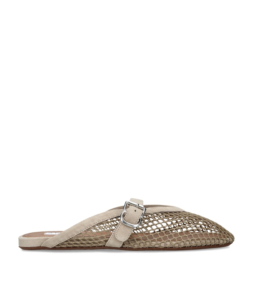 Alaïa Suede Fishnet Mules Beige