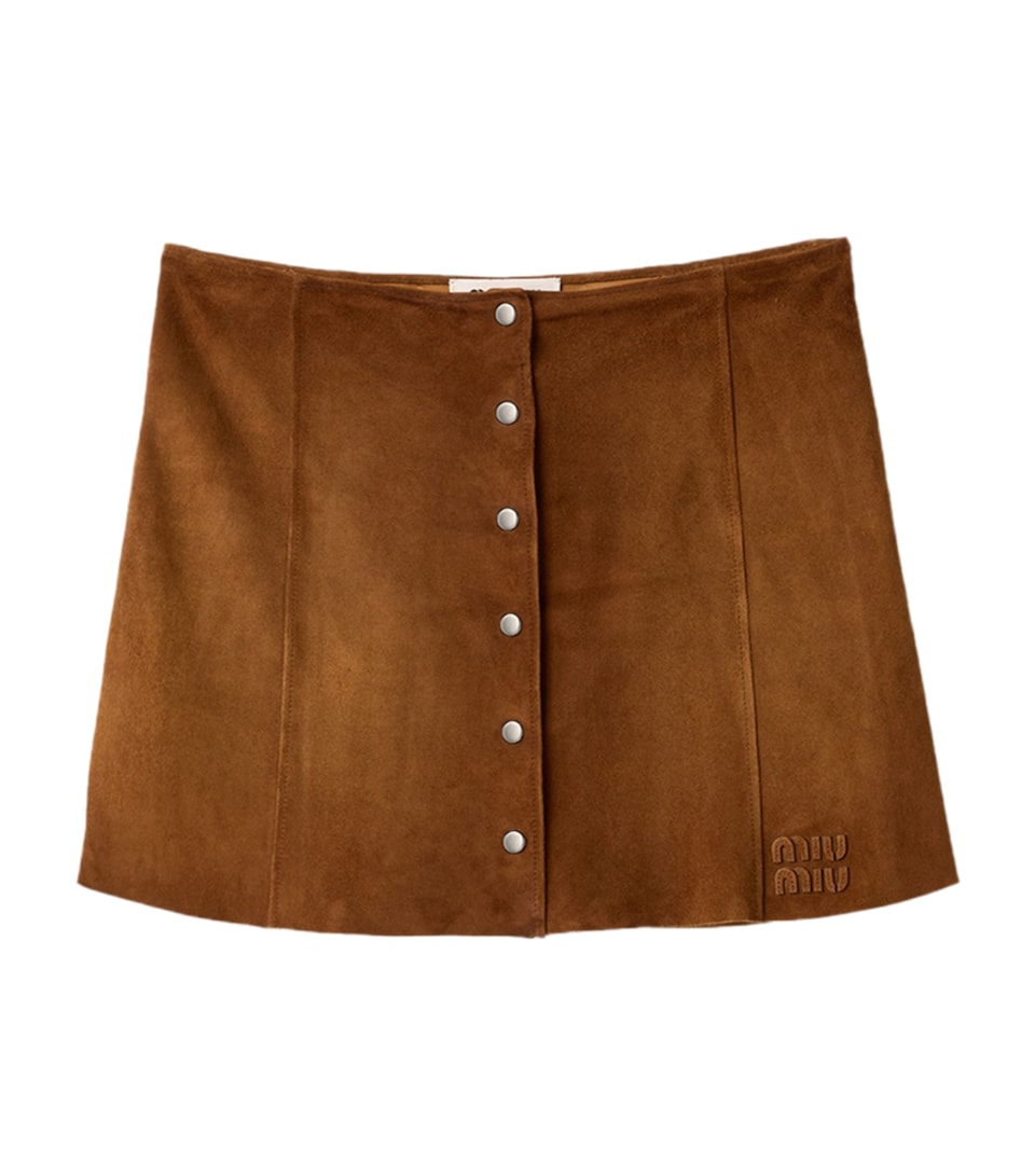 Miu Miu Womens Waxed Suede Mini Skirt Brown