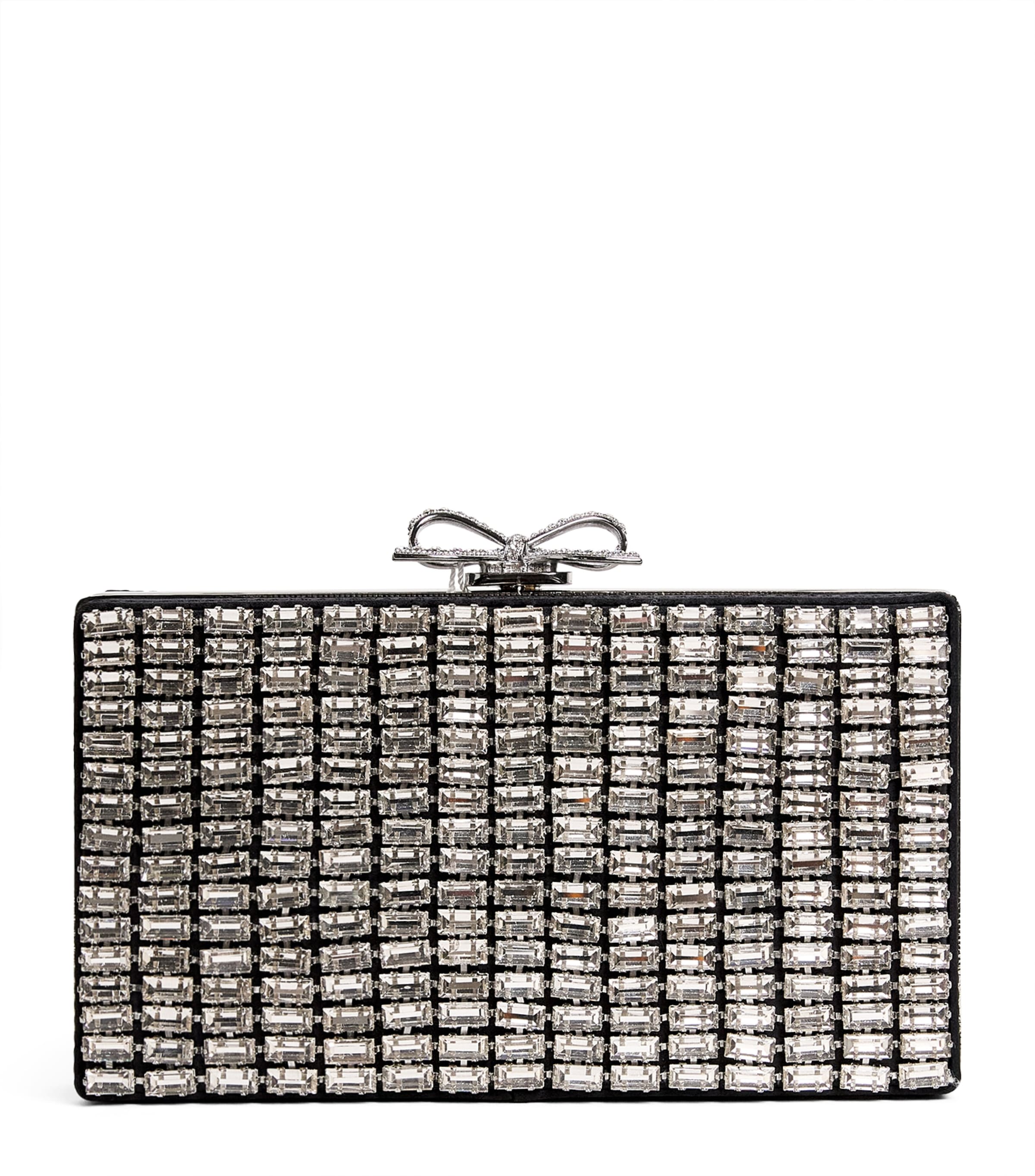 Self-Portrait Crystal Chainmail Clutch Bag Silver