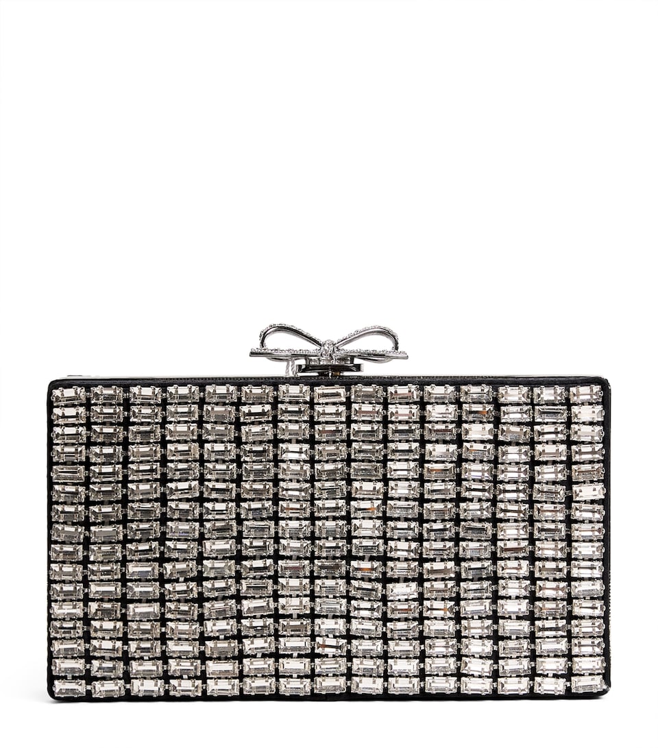 Self-Portrait Crystal Chainmail Clutch Bag Silver