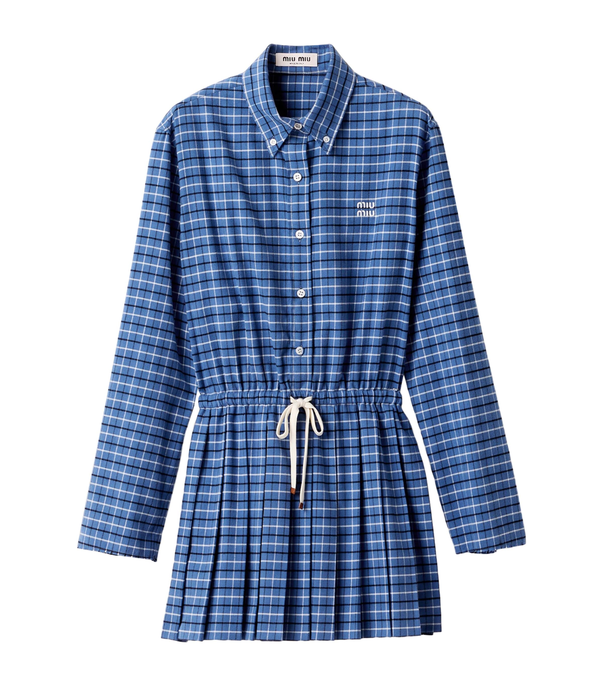 Miu Miu Womens Cotton Check Shirt Dress Blue