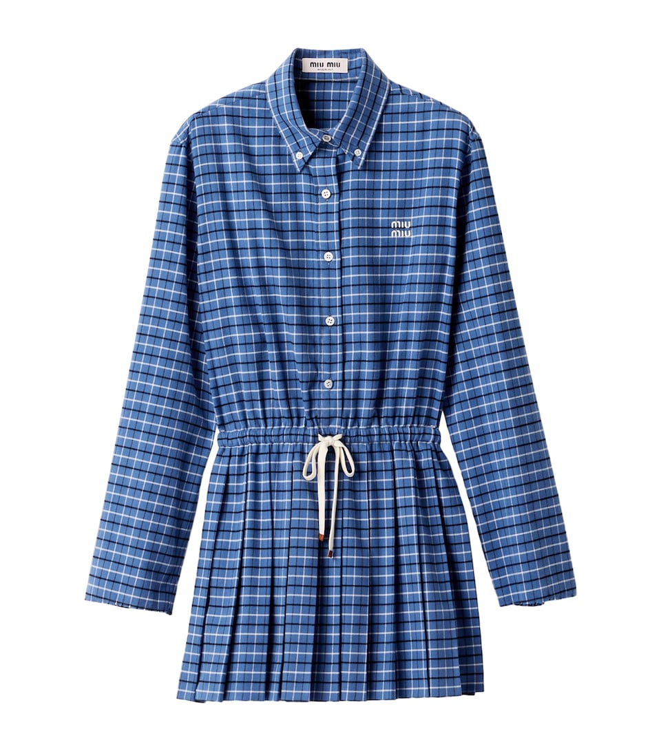 Miu Miu Womens Cotton Check Shirt Dress Blue