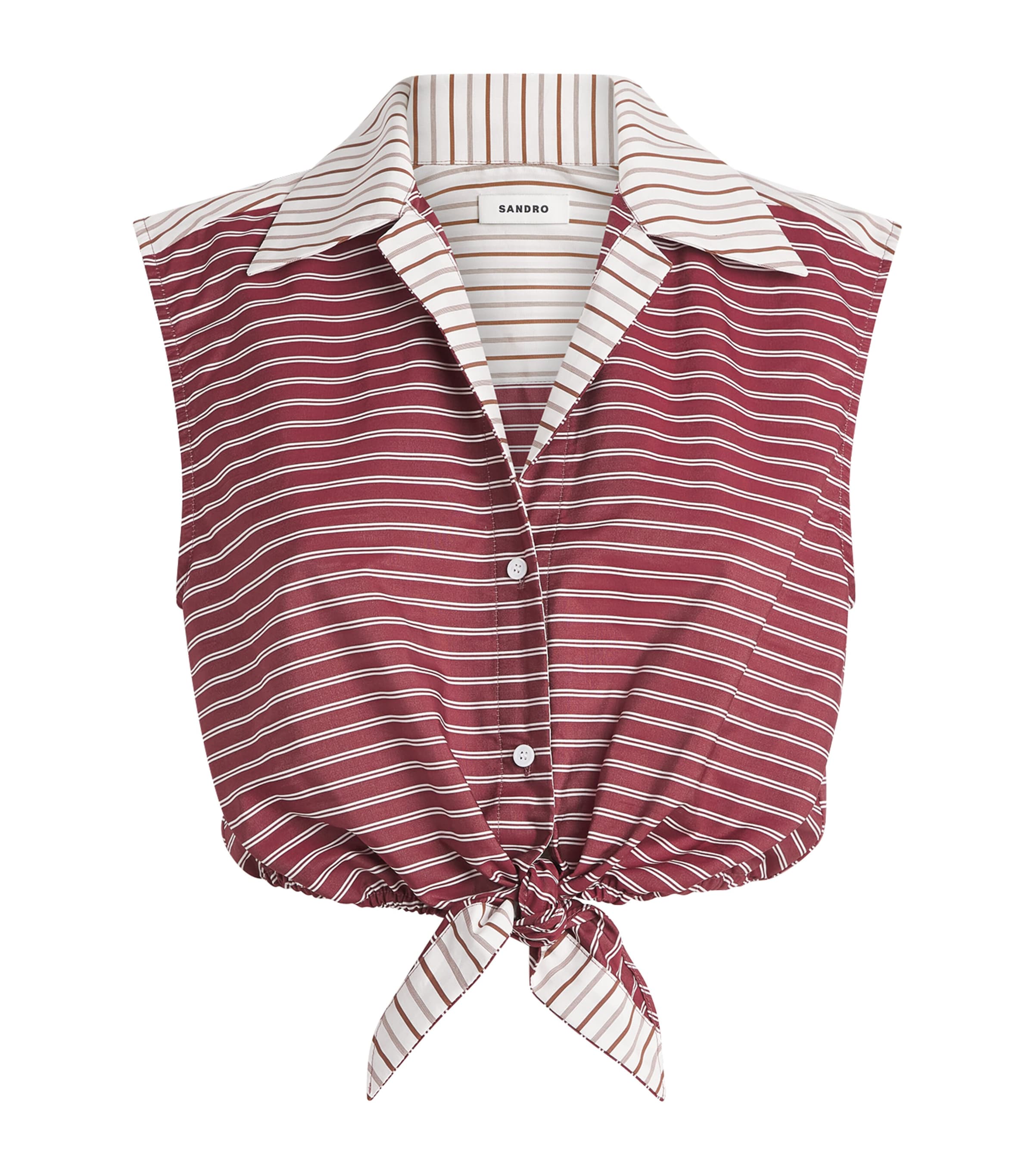 Sandro Paris Womens Cotton Stripe Tie Shirt Burgundy / White