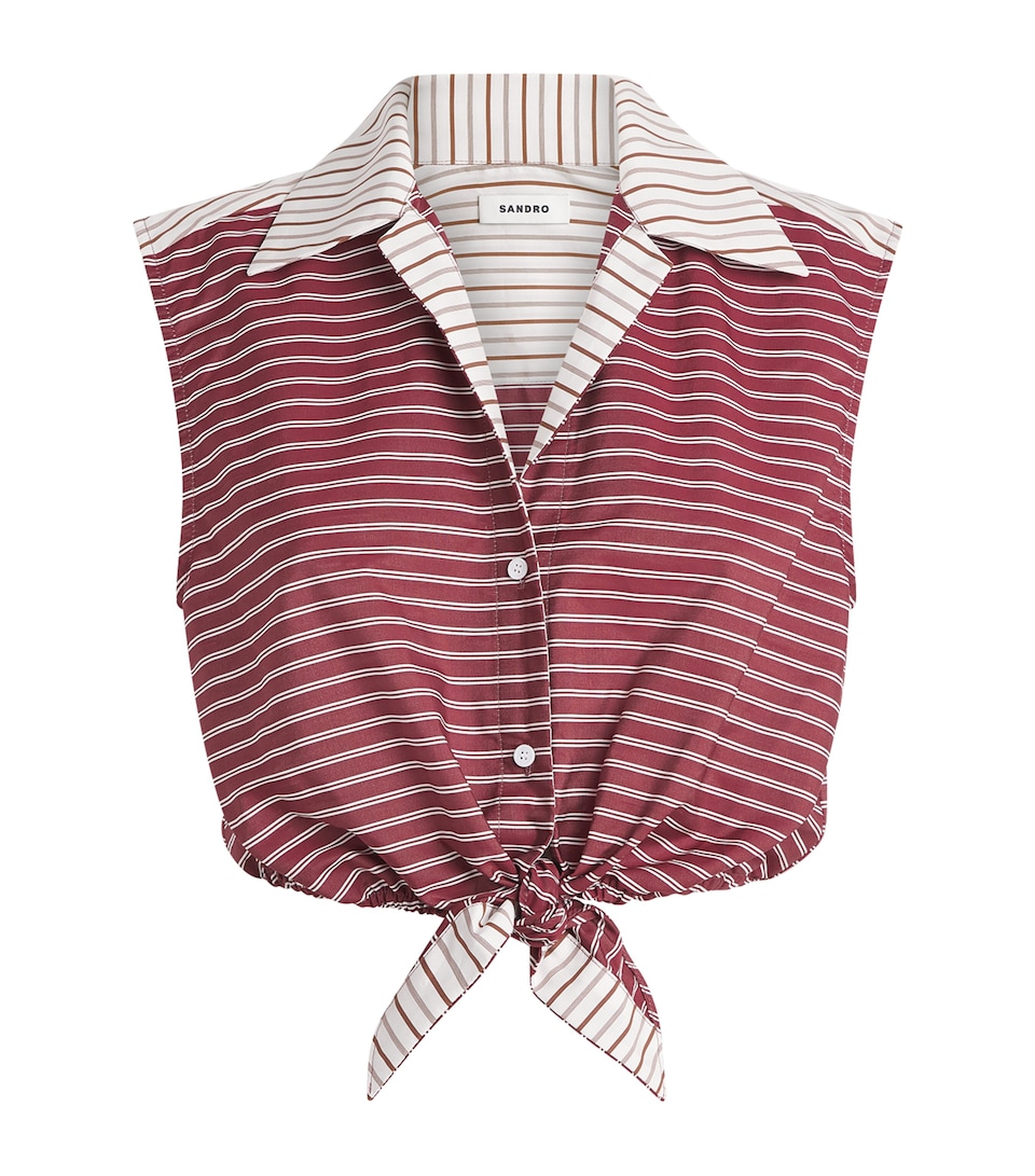 Sandro Paris Womens Cotton Stripe Tie Shirt Burgundy / White