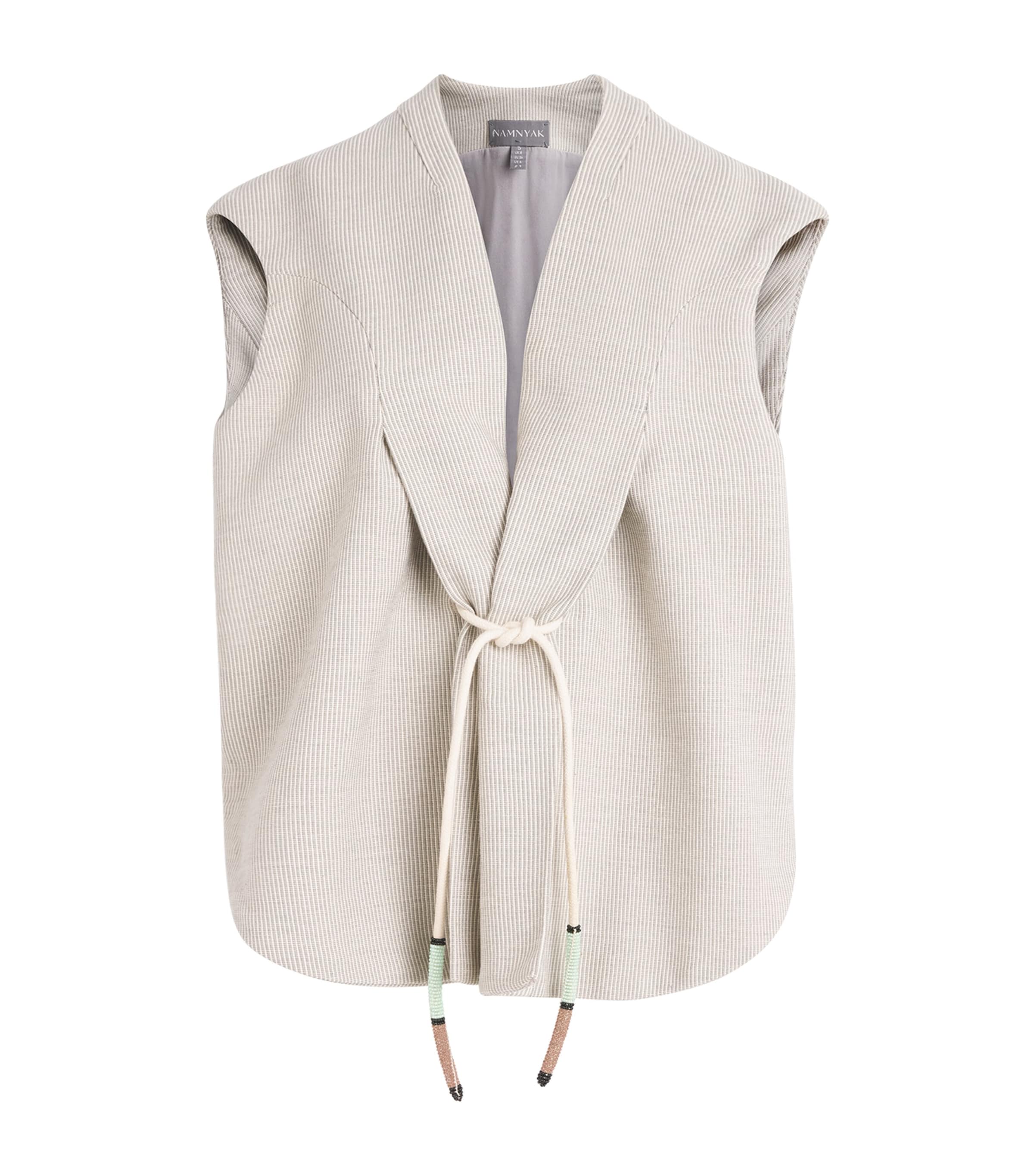 Studio Namnyak Womens Cotton Zihi Drawstring Waistcoat Natural And