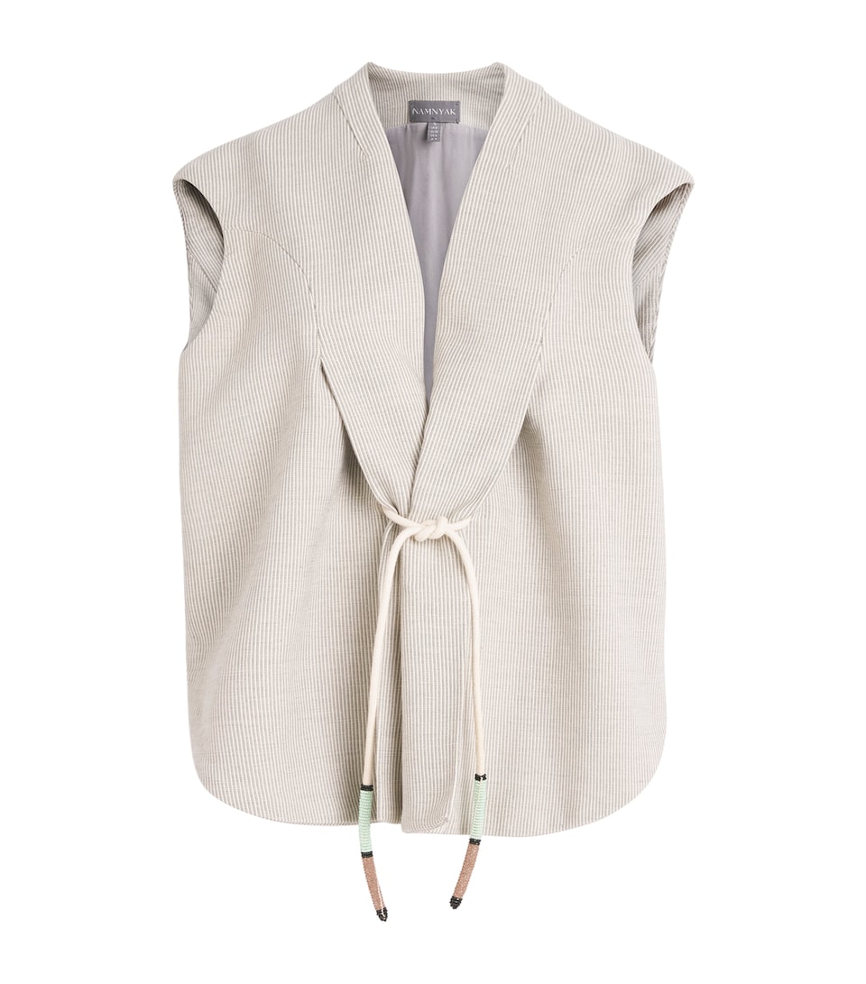 Studio Namnyak Womens Cotton Zihi Drawstring Waistcoat Natural And