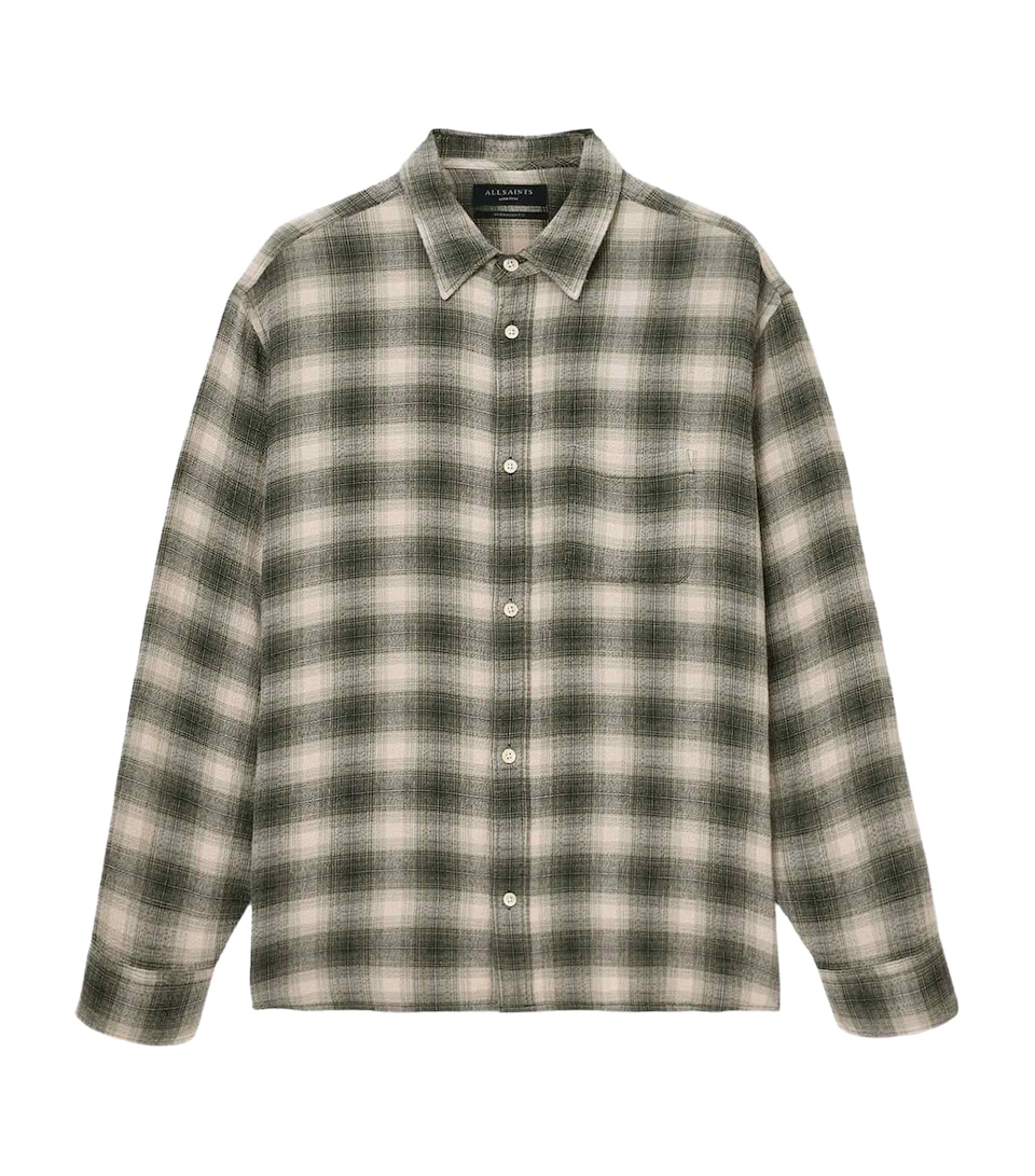 AllSaints Mens Check Lumley Shirt Pale Olive Green