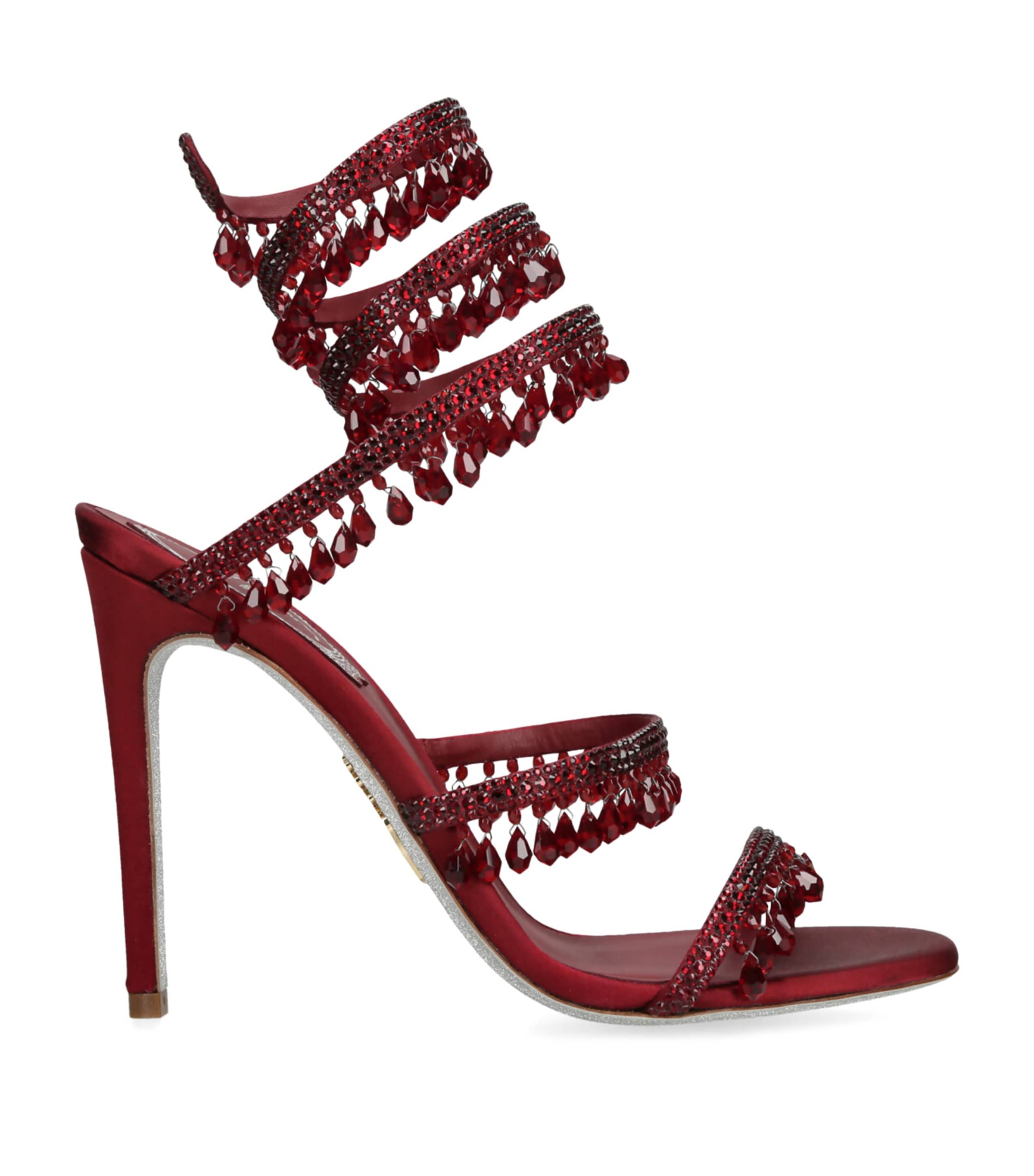 René Caovilla Satin Chandelier Heeled Sandals 105 Wine