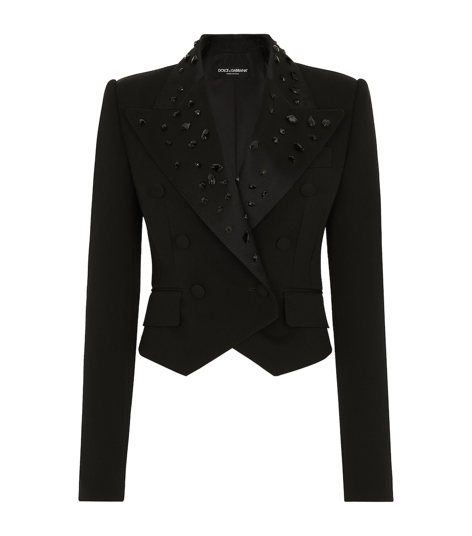Dolce&Gabbana Womens Virgin Wool-Blend Embellished Cropped Blazer Embroidered