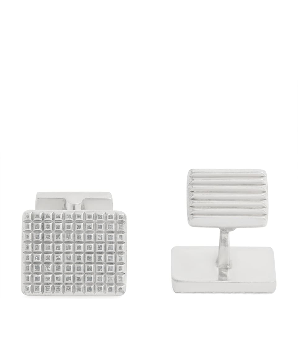 Silver Hobnail and Reed Tile Cufflinks
