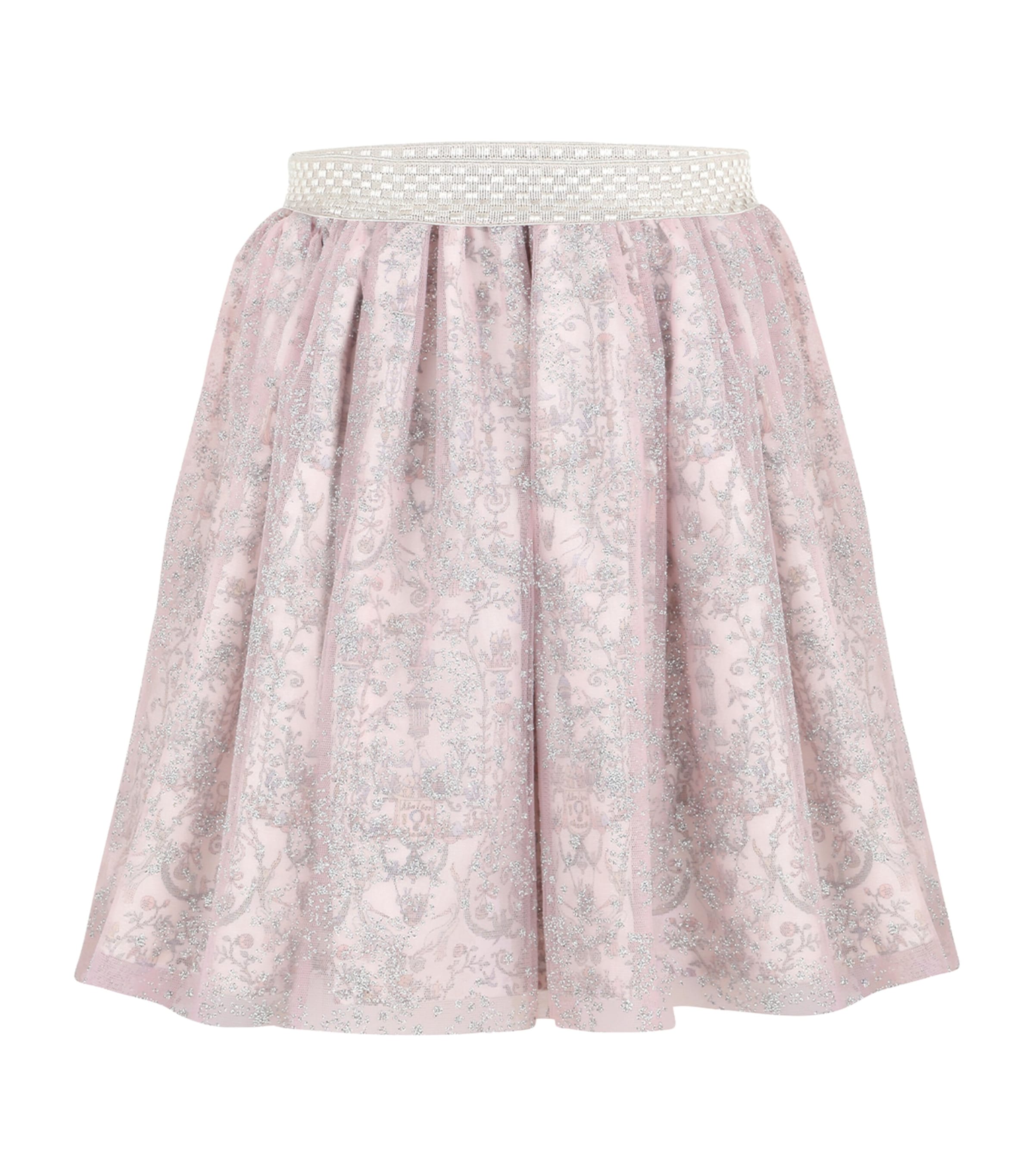 Alessandra Rich Pink Wool-Blend Tweed Embellished Midi Skirt