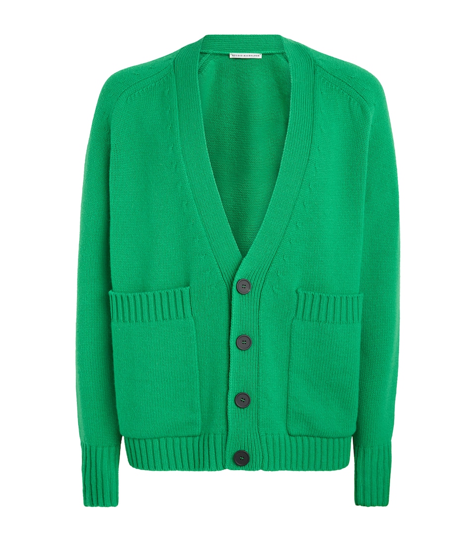 Studio Nicholson Mens Wool V-Neck Cardigan Meadow Green