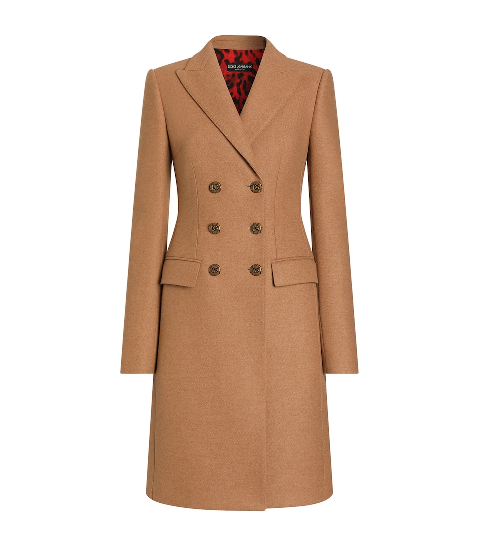 Dolce&Gabbana Womens Wool Double-Breasted Coat Sand