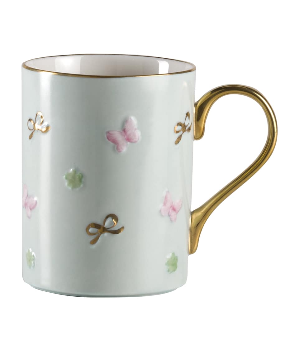 VILLARI Porcelain Butterfly Mug Aquamarine Pink Gld