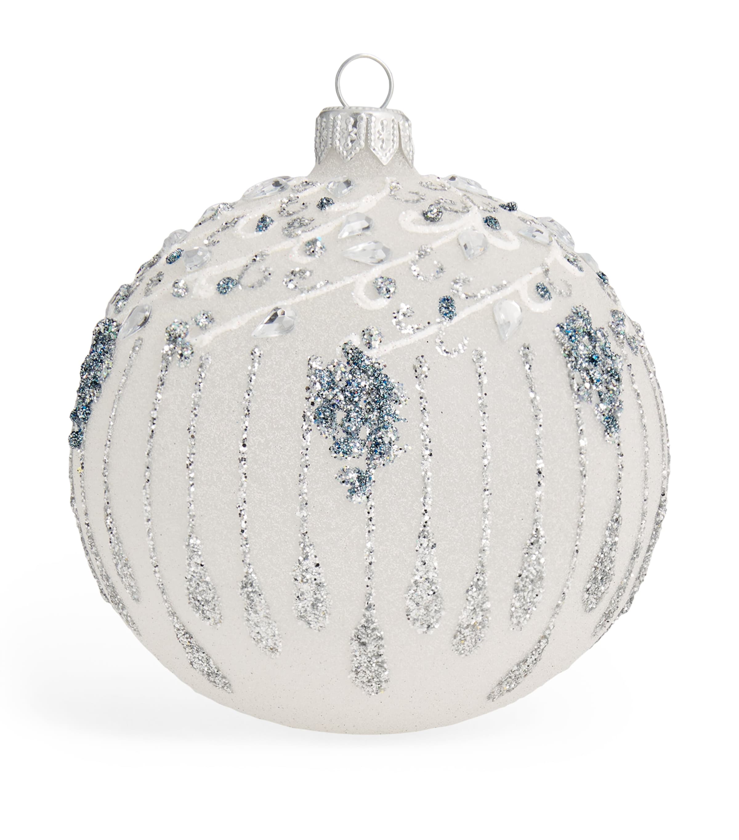 Harrods Glass Embellished Bauble (11cm) White