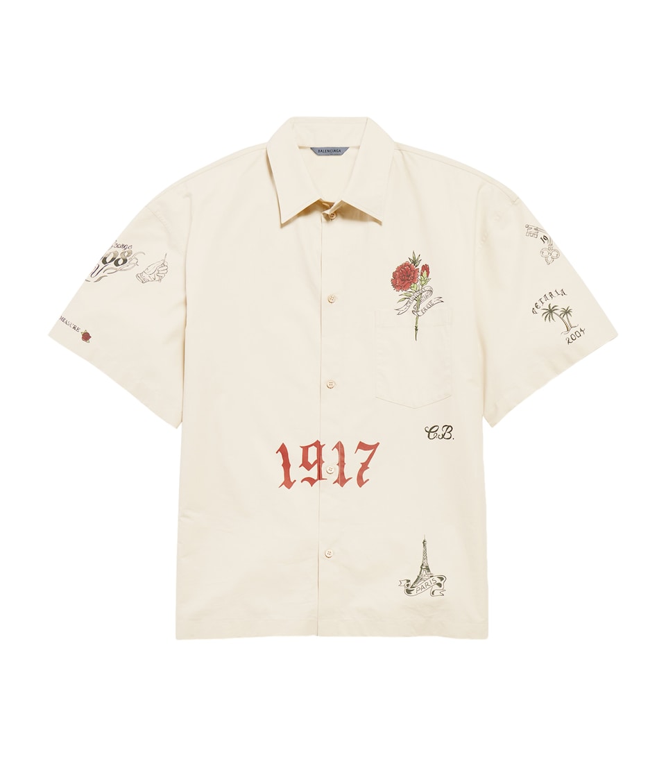 Balenciaga Mens cotton Tattoo Short-Sleeve Shirt