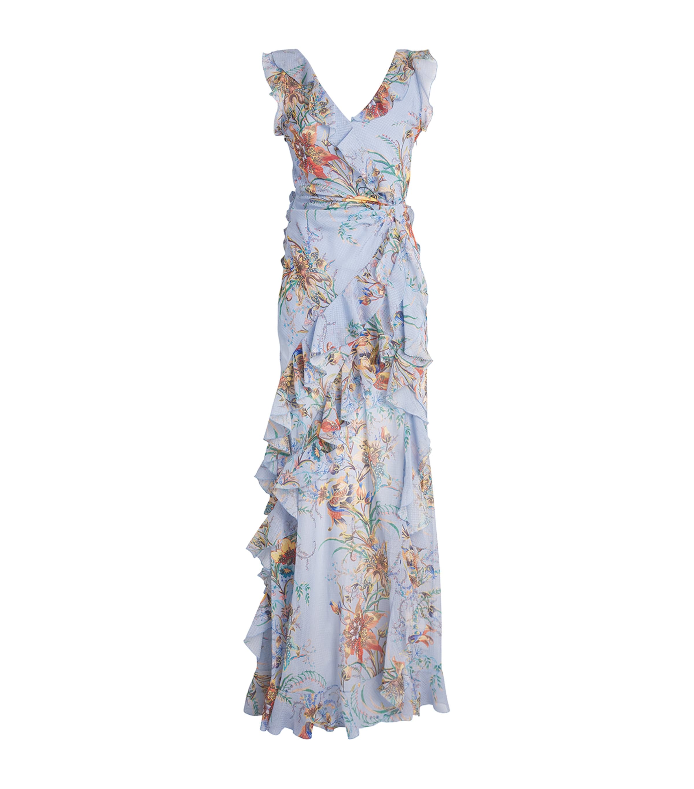 Etro Womens Ruffled Floral Maxi Dress Prnt/pl Blu Bs