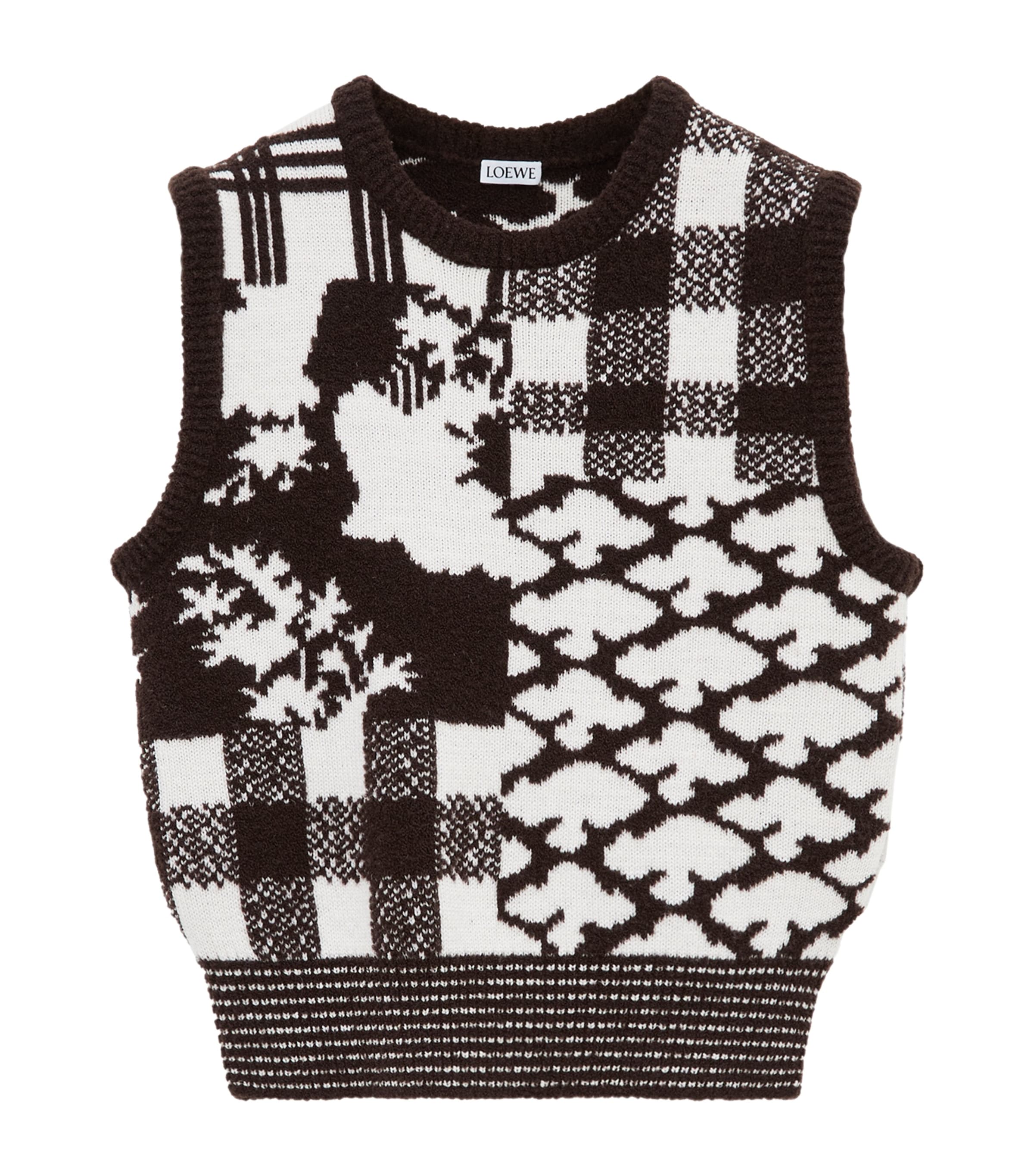 LOEWE Womens x Cosima Von Bonin Wool-Blend Jacquard Sweater Vest Ecru/brown