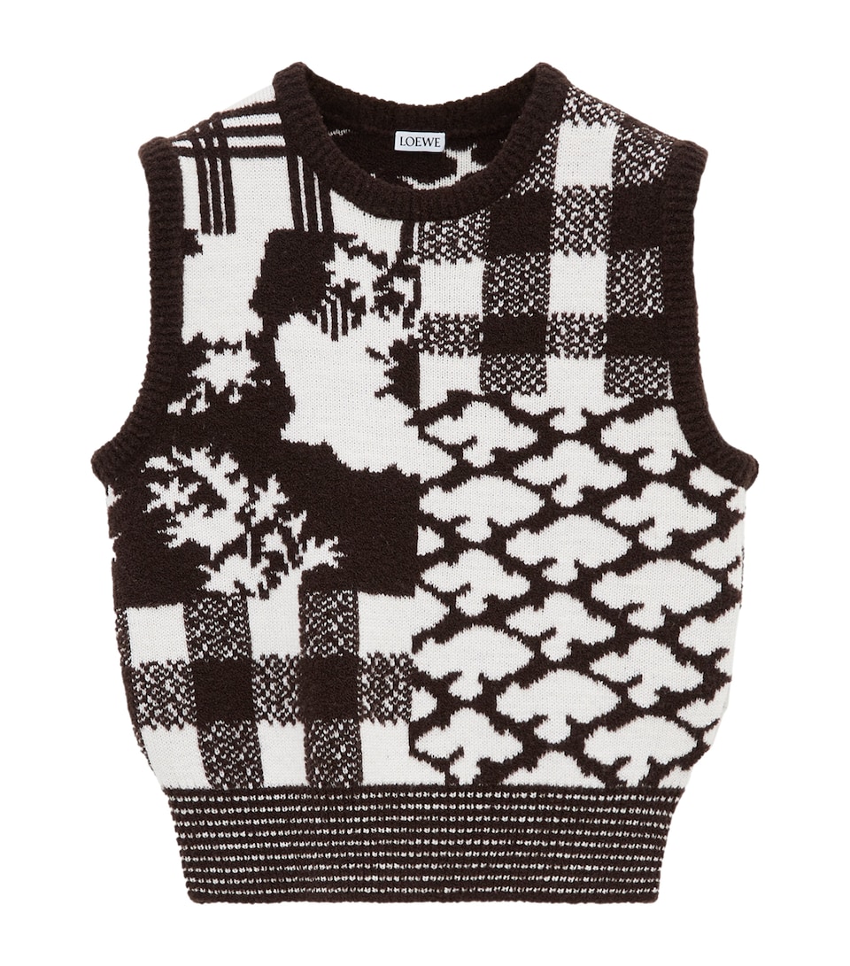 LOEWE Womens x Cosima Von Bonin Wool-Blend Jacquard Sweater Vest Ecru/brown