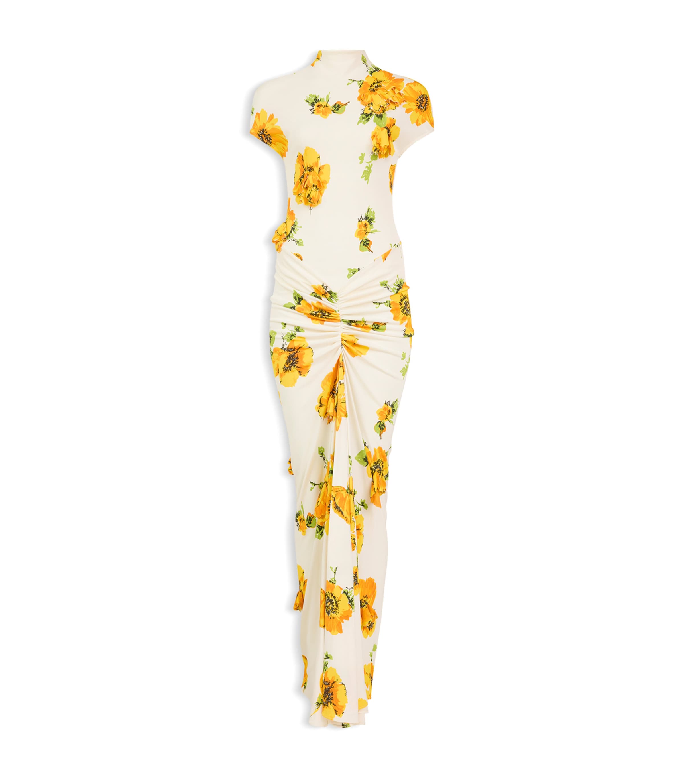 Alaïa Womens Floral Draped Maxi Dress White/yellow