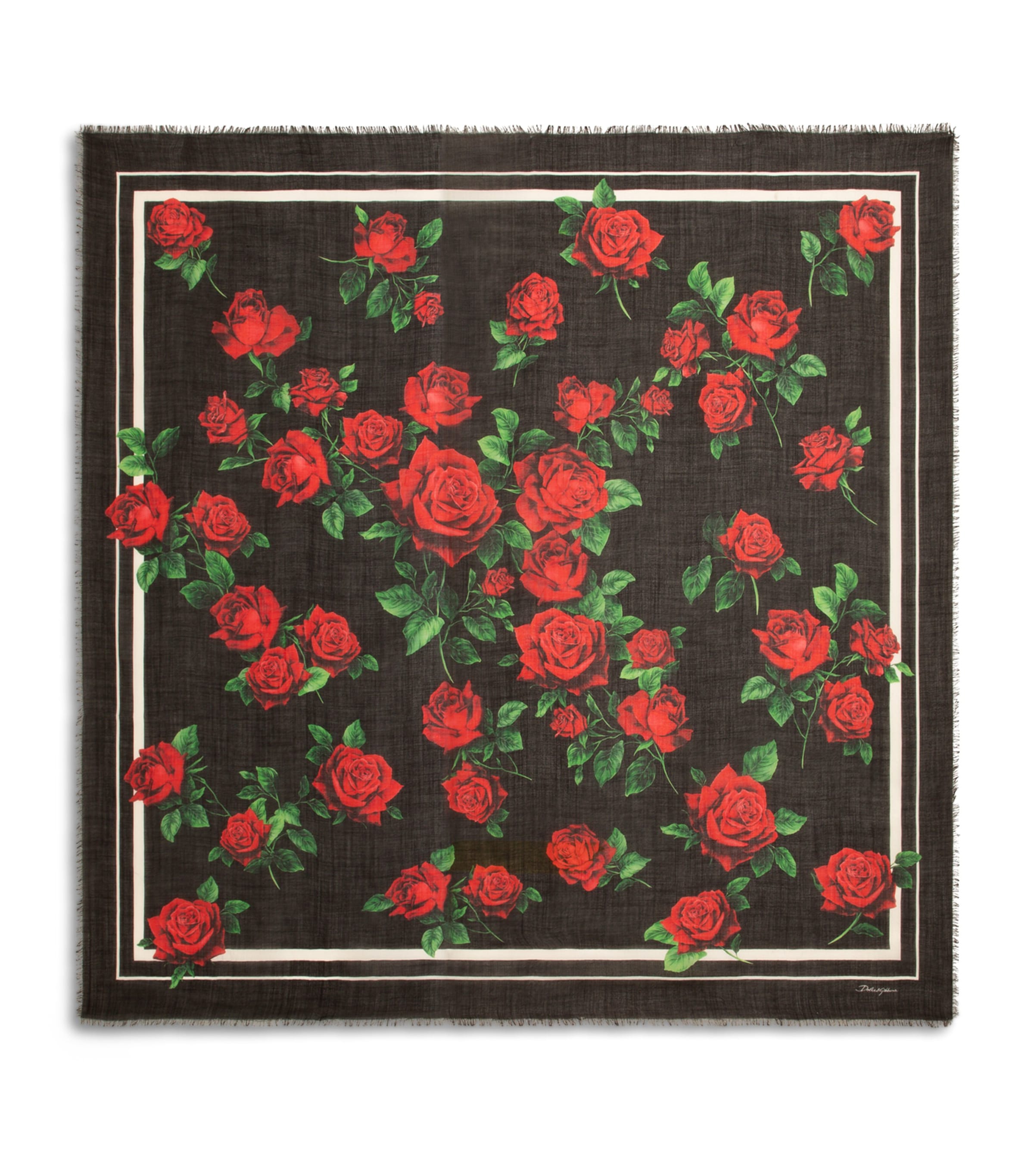 Dolce&Gabbana Cashmere Floral Scarf Rose Rosse B