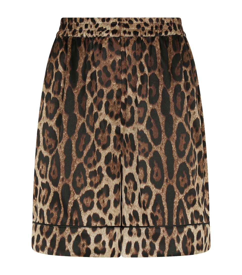 Stretch-Silk Leopard Print Shorts