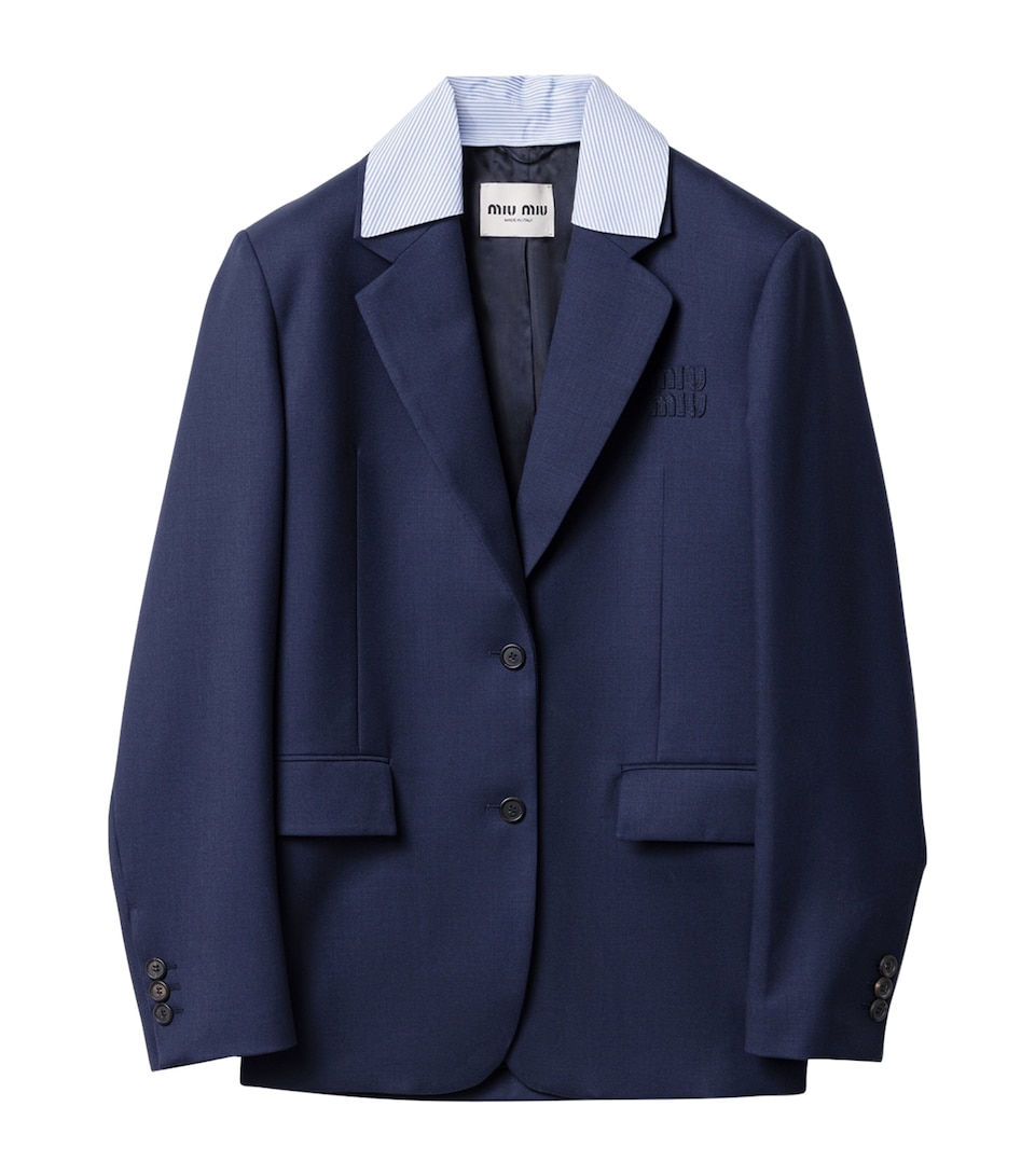 Wool Gabardine Contrast Collar Blazer