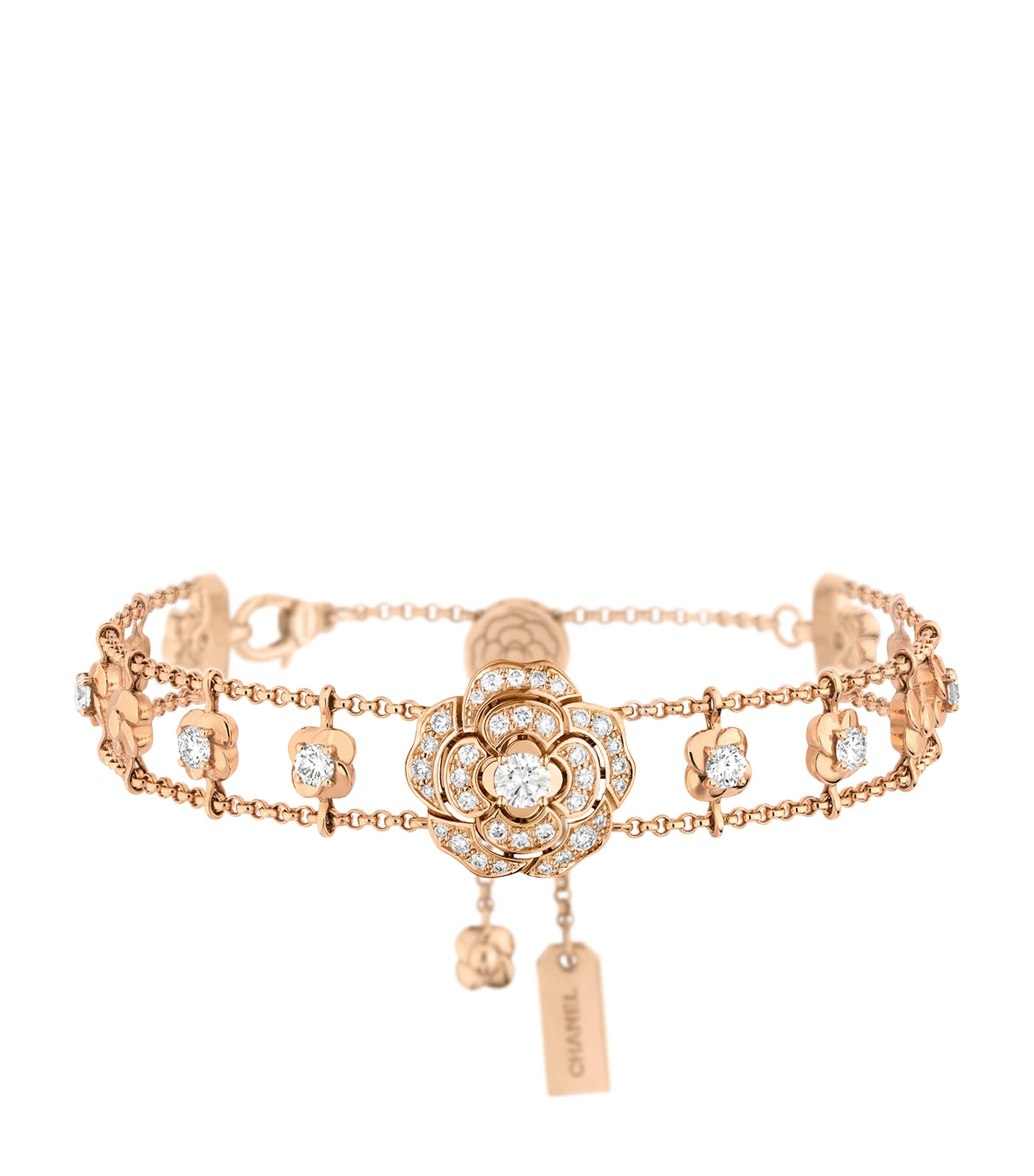 CHANEL Rose Gold and Diamond Bouton de Camélia Chain Bracelet Rose Gold