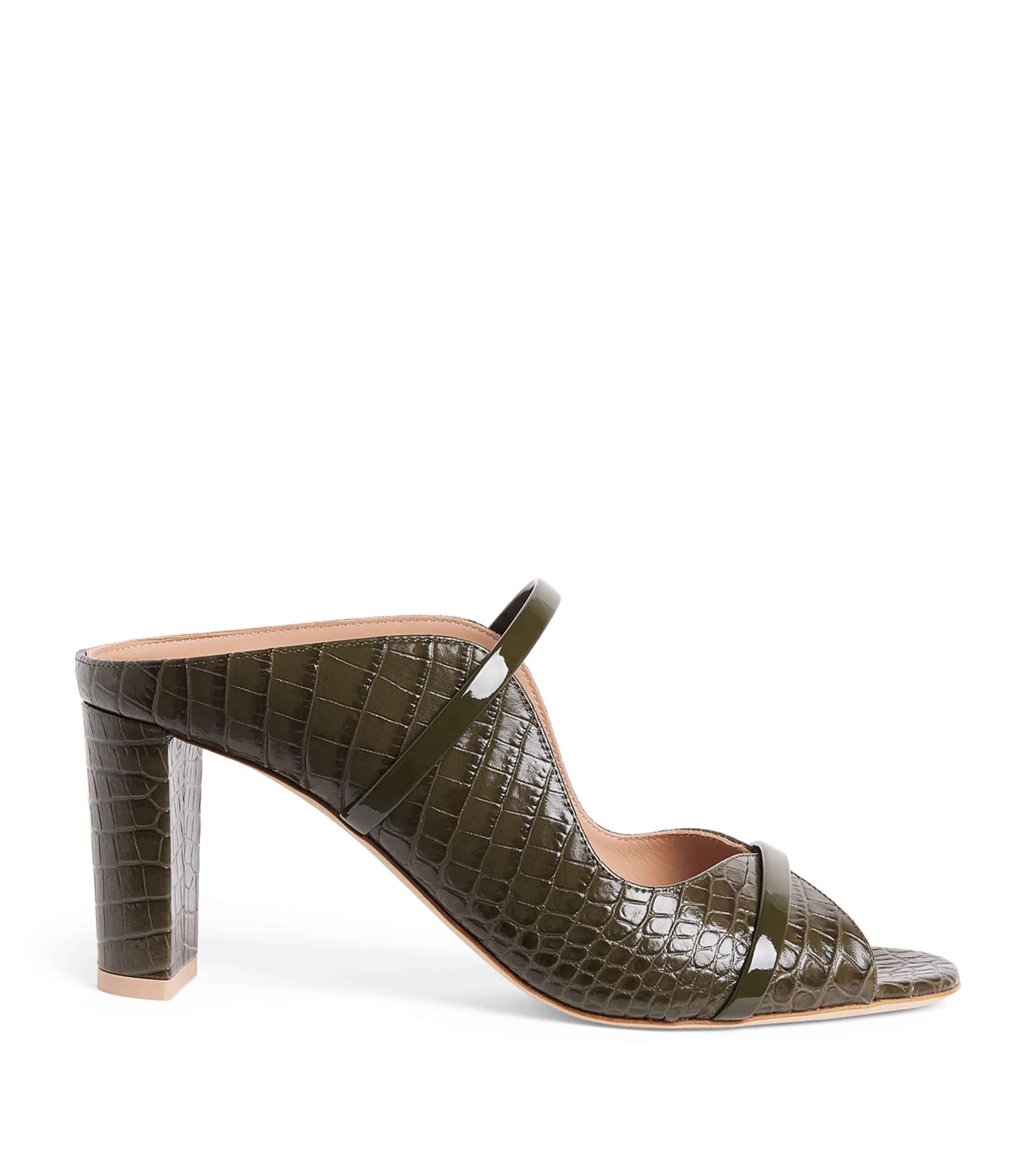 Malone Souliers Croc-Embossed Leather Norah Heeled Sandals 70 Olive