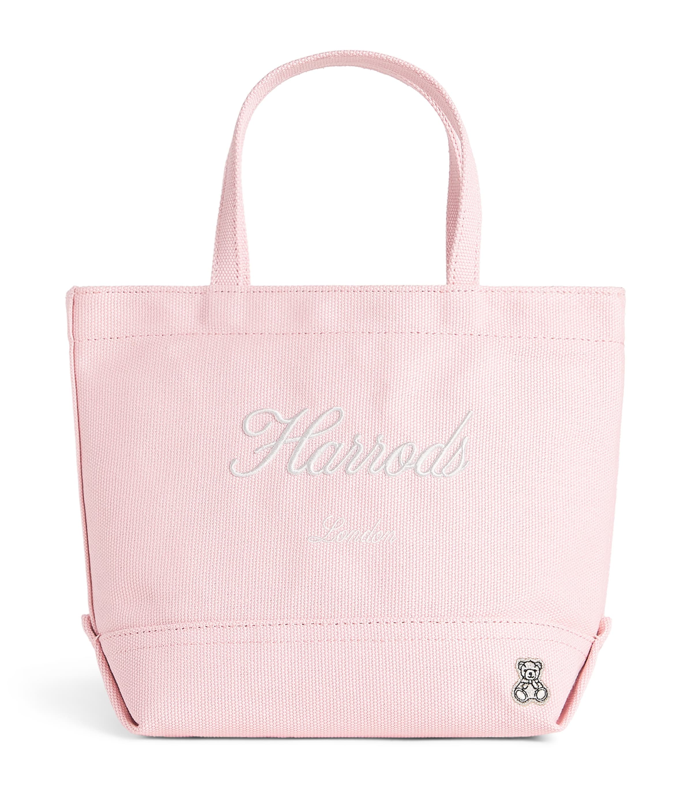 Harrods Small Cotton Embroidered Logo Tote Bag Light Pink
